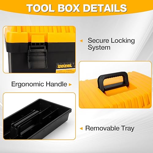 Miniatura 4 de Juego de caja de herramientas 4 en 1 organizador de herramientas apilable con bandeja extraíble, almacenamiento de herramientas duradero para
