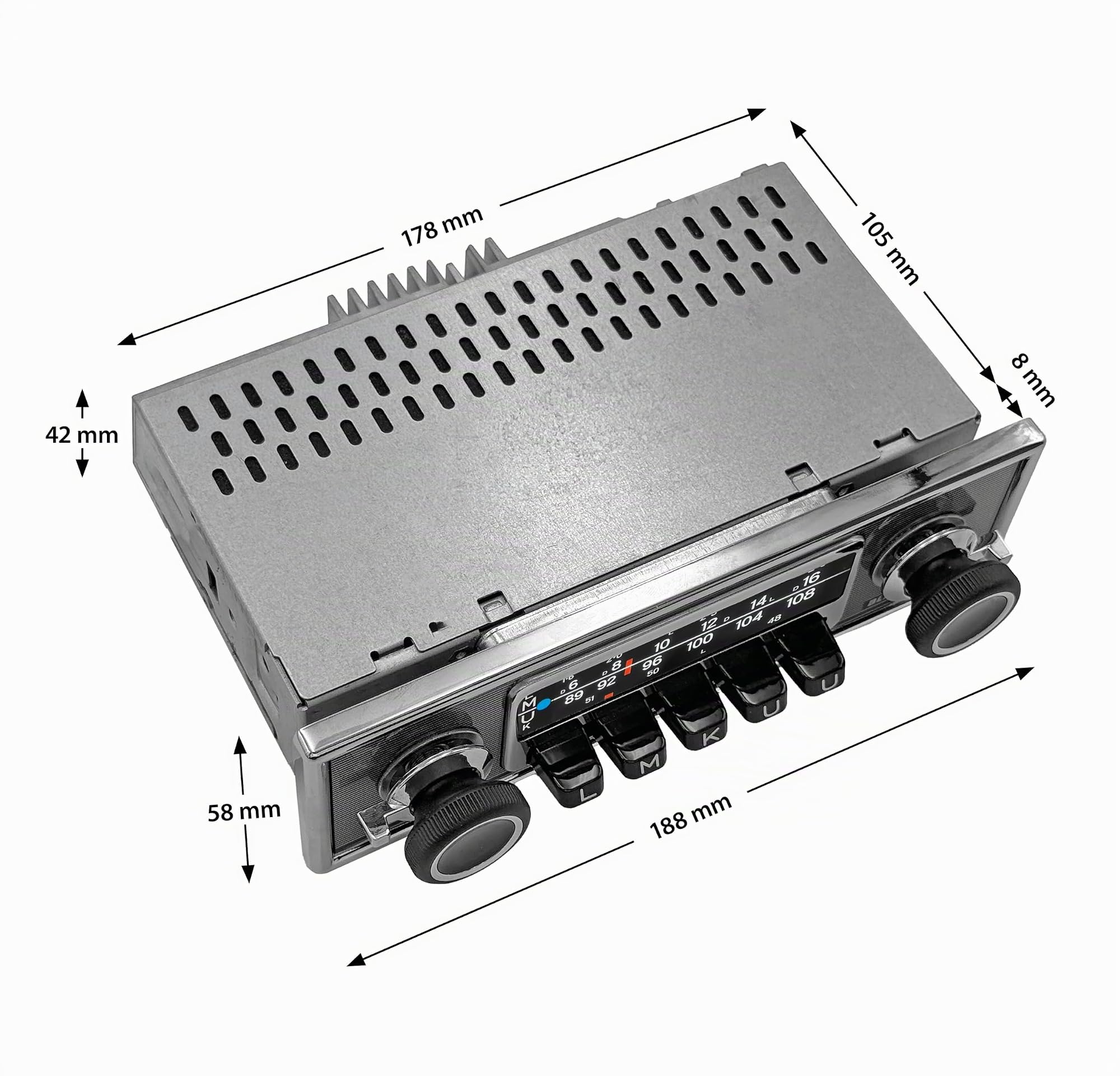 Blaupunkt Frankfurt Stereo MB, 1-DIN Autoradio, Oldtimer-Design mit Nadelstreifenfront und Chromrahmen, DAB+, Bluetooth, USB, Aux-Eingang, Lenkradfernbedienung, Sub-Out, 4x50Watt, 12v