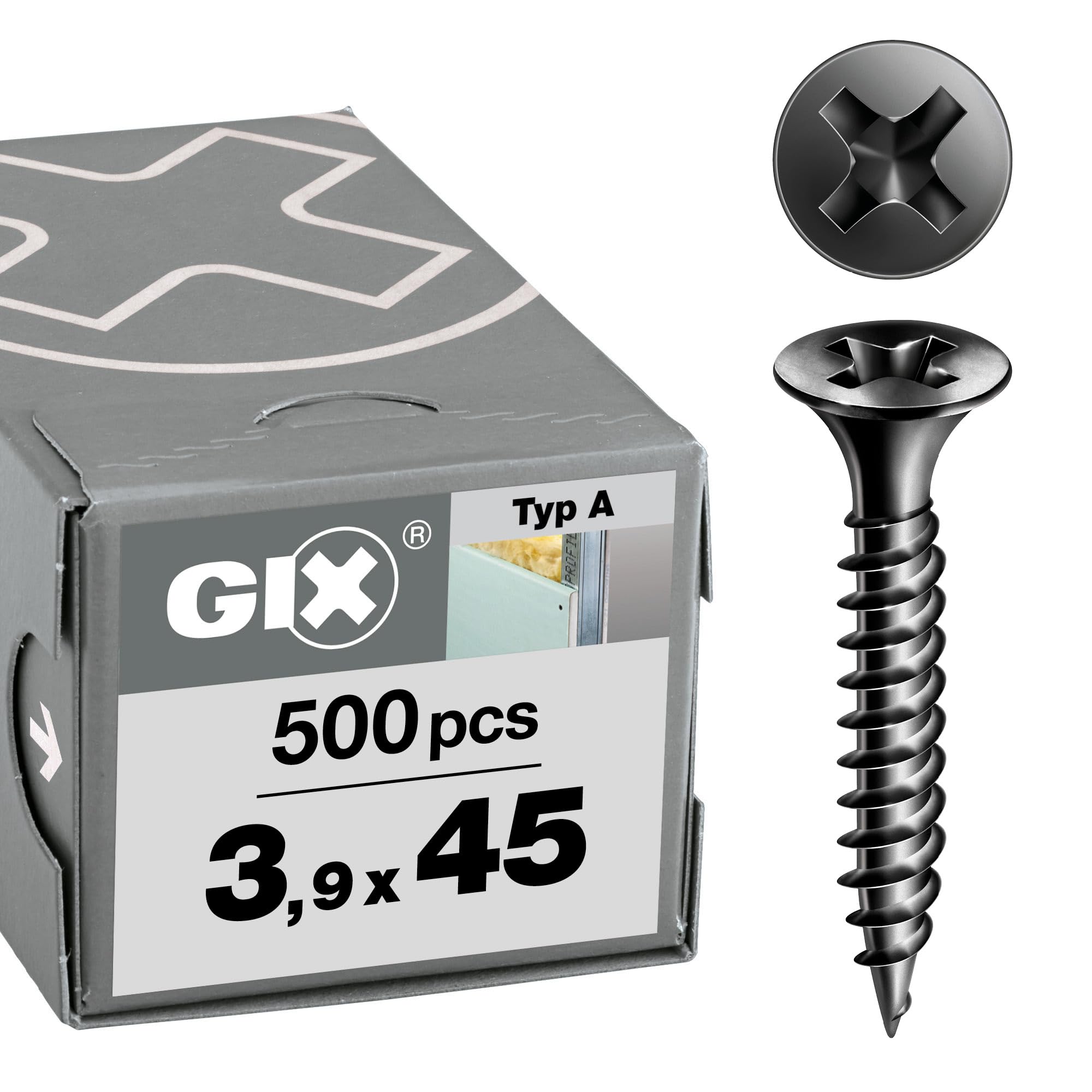 SPAX GIX-A Schnellbauschrauben 3,9 x 45 mm Feingewinde, 500 Stück, Trompetenkopf, Kreuzschlitz-H2, Trockenbauschrauben für Gipskarton auf Metallständerwerk – 1091170390455