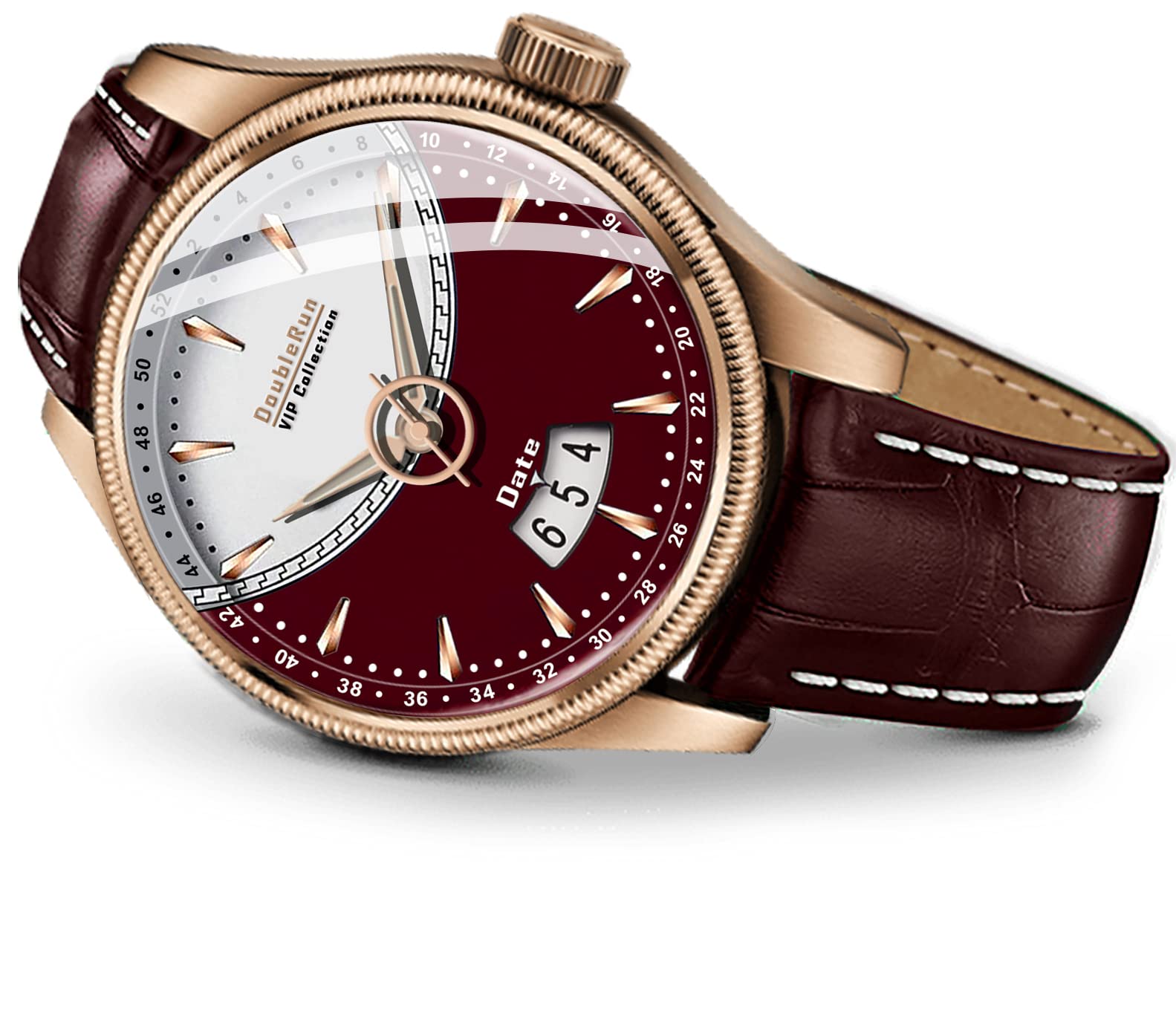 DOUBLERUN Leather Analog Mens Watch (Maroon Dial Maroon Colored Strap) (B0B84SN4M9) Amazon Price History, Amazon Price Tracker