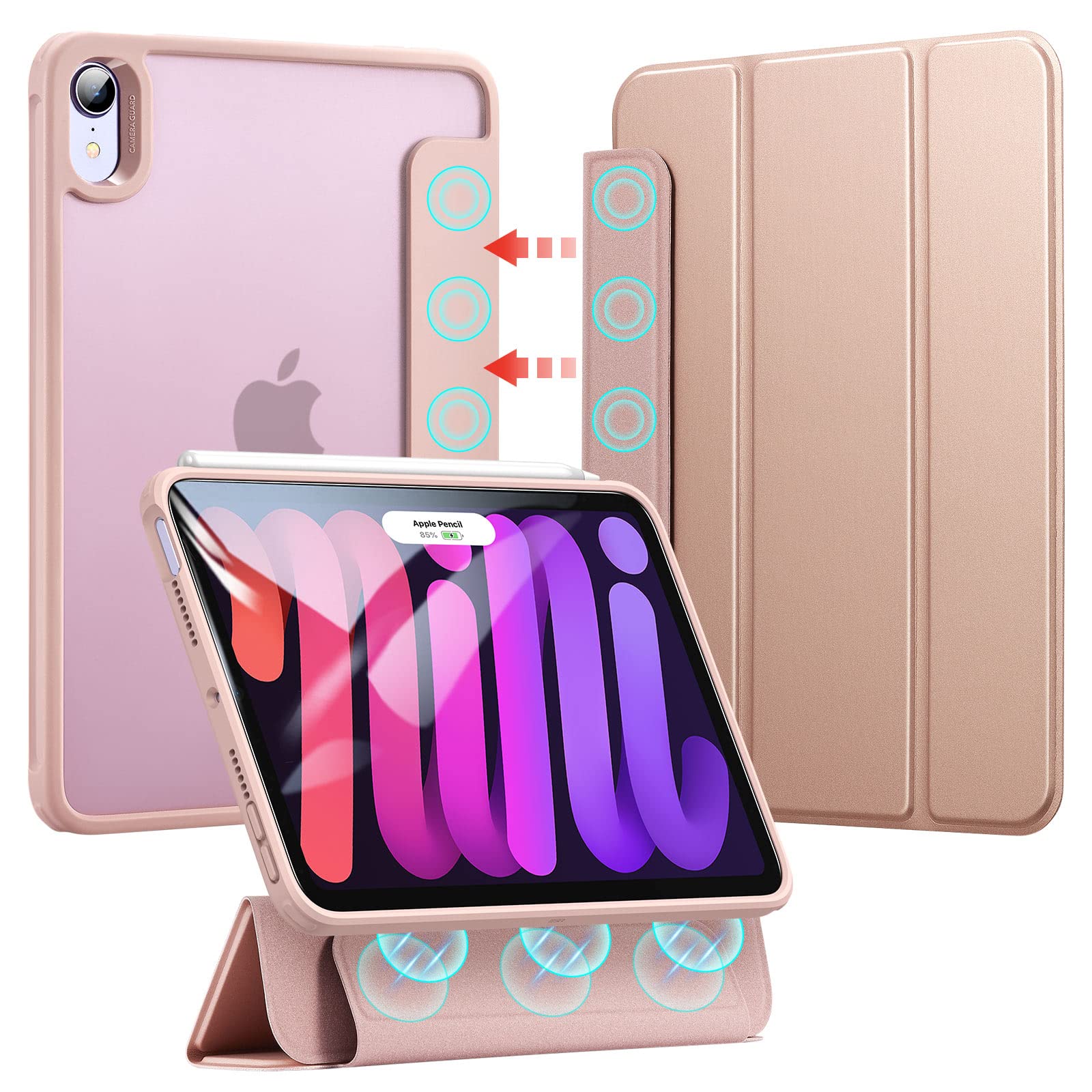 ESR Hybrid iPad Mini 6 Case (8.3 Inch, 2021), Detachable Magnetic iPad Mini 6th Generation Case with Hard PC Back Cover, Auto Sleep/Wake, Supports Pencil 2, Rebound Series, Frosted Rose Gold