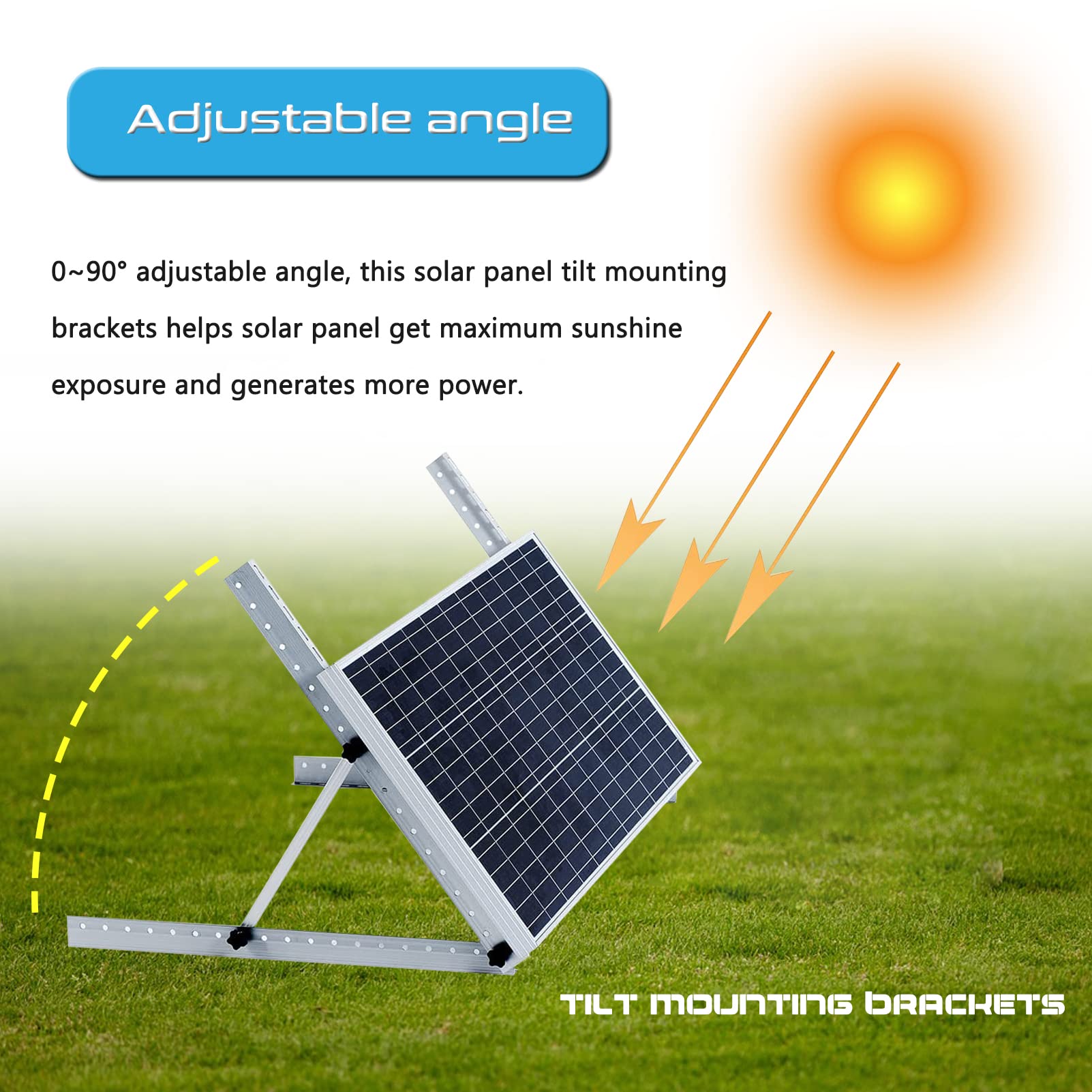 Kit di staffe di montaggio regolabili per pannello solare inclinabile – Sistema di supporto in lega di alluminio per pannelli da 250 ~ 300 W, ideale per tetto/barca/superfici piane, 2 paia
