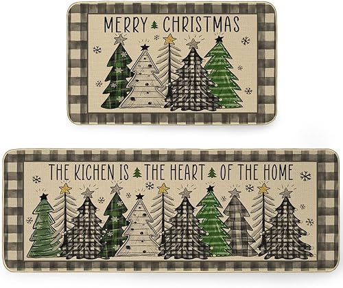 ARKENY AKM002 - Juego de 2 tapetes de cocina con texto en inglés "Merry Christmas", antideslizantes, absorbentes, tapetes decorativos para cocina,