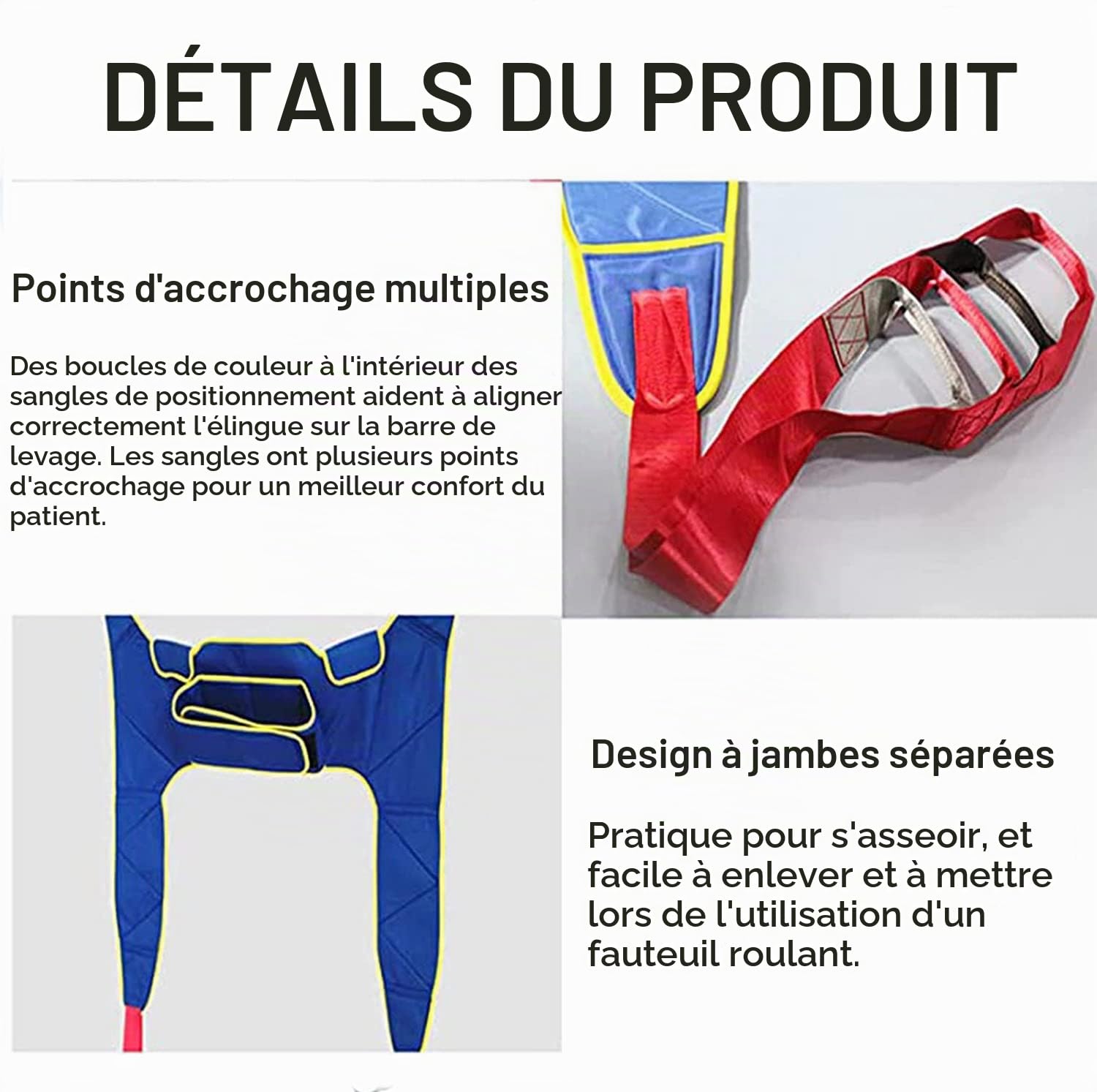 Lève Patient, Tout Le Corps Harnais de Soulèvement, Harnais de Toilette, Sangle Transfert Médicale, pour Personnes Âgées, Handicapés,M