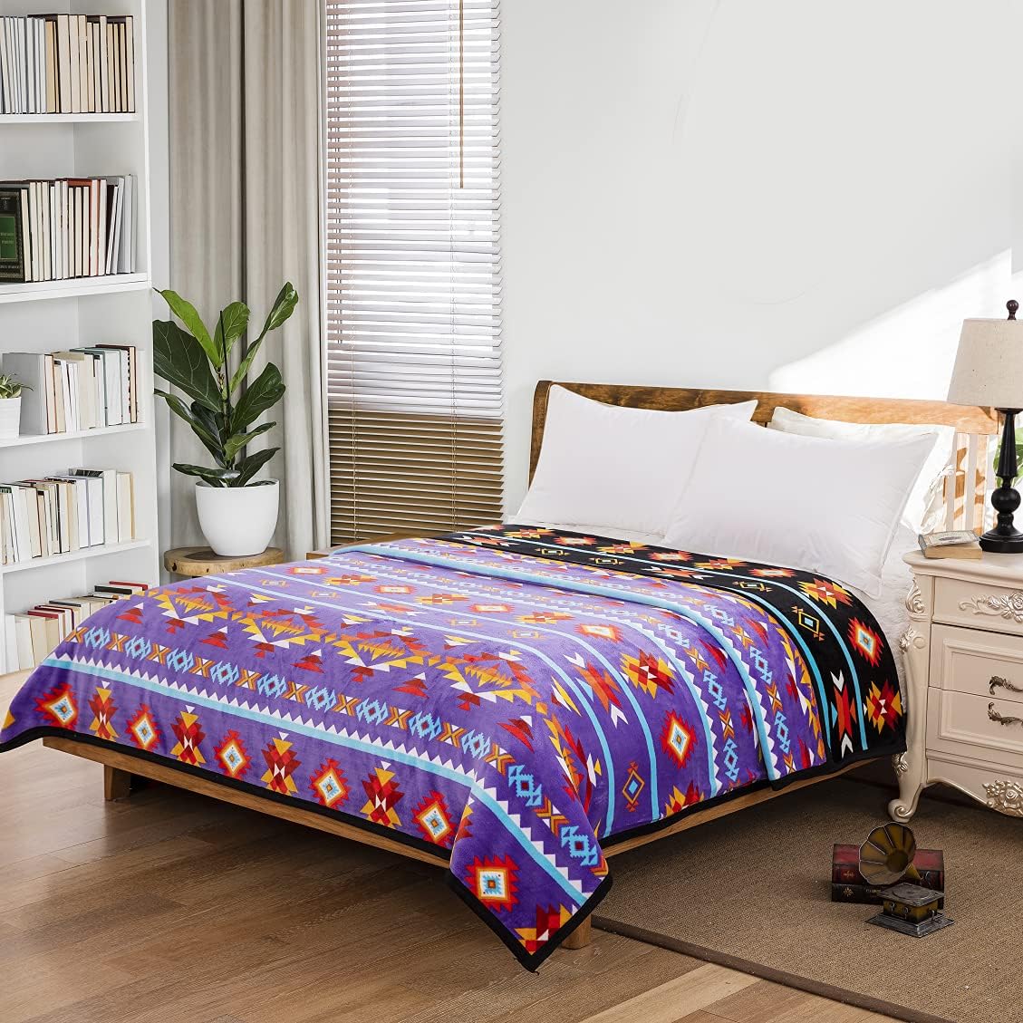 Native Collection Southwest Design 7 Lakes Silk Touch Reversible Super Soft Ultra Comfort Plush Blanket Twin Size (Purple)