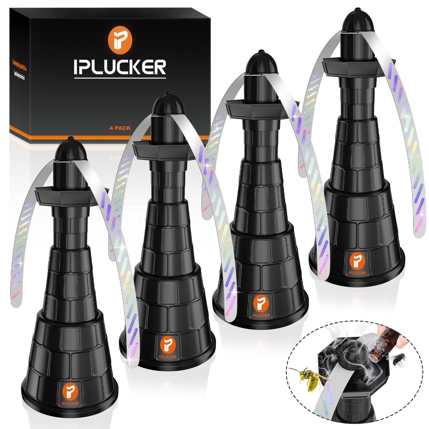 Fly Fans for Tables, 4 Packs Portable Fly Fan for Outdoor Table,3 Height-Adjustable Table Top Fly Fans with Fragrance Tray,17.72”Blades Holographic Fly Swatter for Picnic,Restaurant,BBQ&Camping