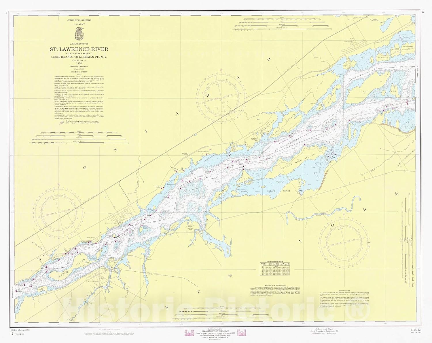 Historic Pictoric St Lawrence River Croil Islands to Leishman Pt 1968 Nautical Chart Print - 55in x 44in