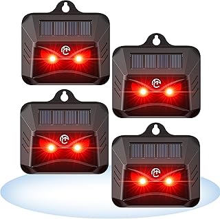 4 Pack Coyote Deterrent Devices, Solar Powered Raccoon Repellent Outdoor Devices Used to Deter Racoon Coyote Fox Skunk Deer Protect Your Chicken Coop and Property with Predator Control Lights