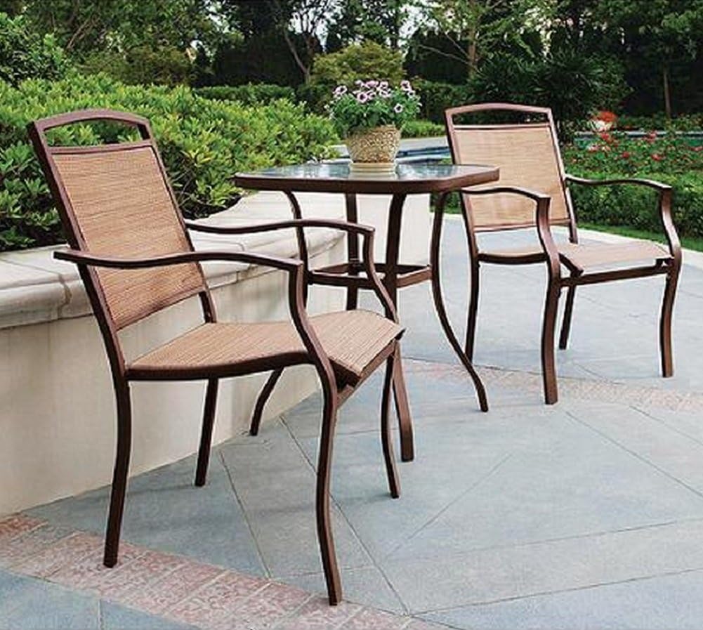 3 PC REGULAR HEIGHT BISTRO TABLE CHAIRS SET ~ SLINGBACK MATERIAL