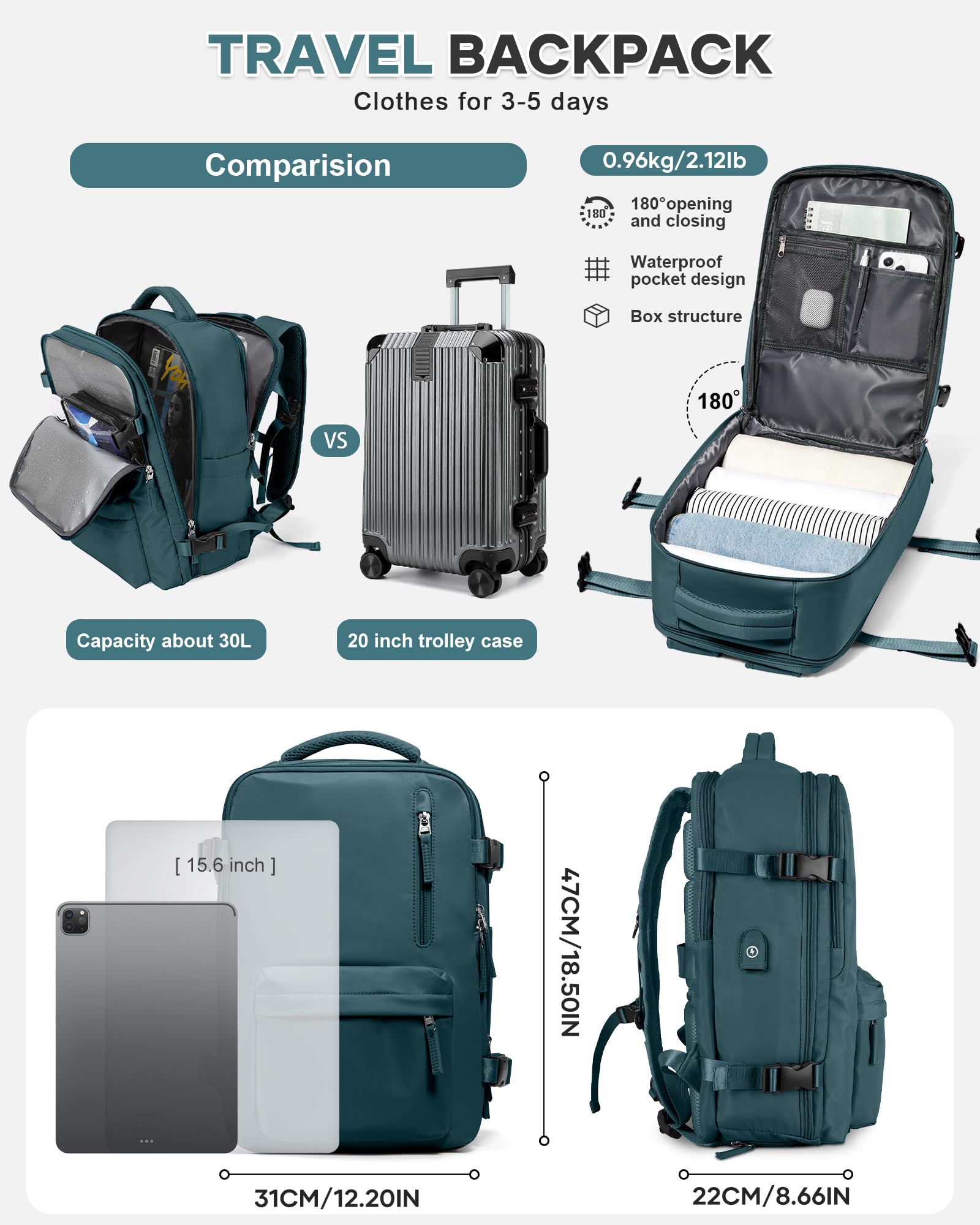 BJLFS Borse da Cabina per Ryanair 40×20×25 Bagaglio a Mano Easyjet 45×36×20 Borsa Zaino da Viaggio, Zaino da trekking,Zaino Casual per laptop da 14 pollici per scuola