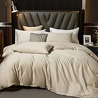 Vista 3 de MooMee Juego de funda de edredón de algodón de fibra extra larga de 600 hilos, textura de algodón egipcio, satén sedoso, suave, cómodo, duradero