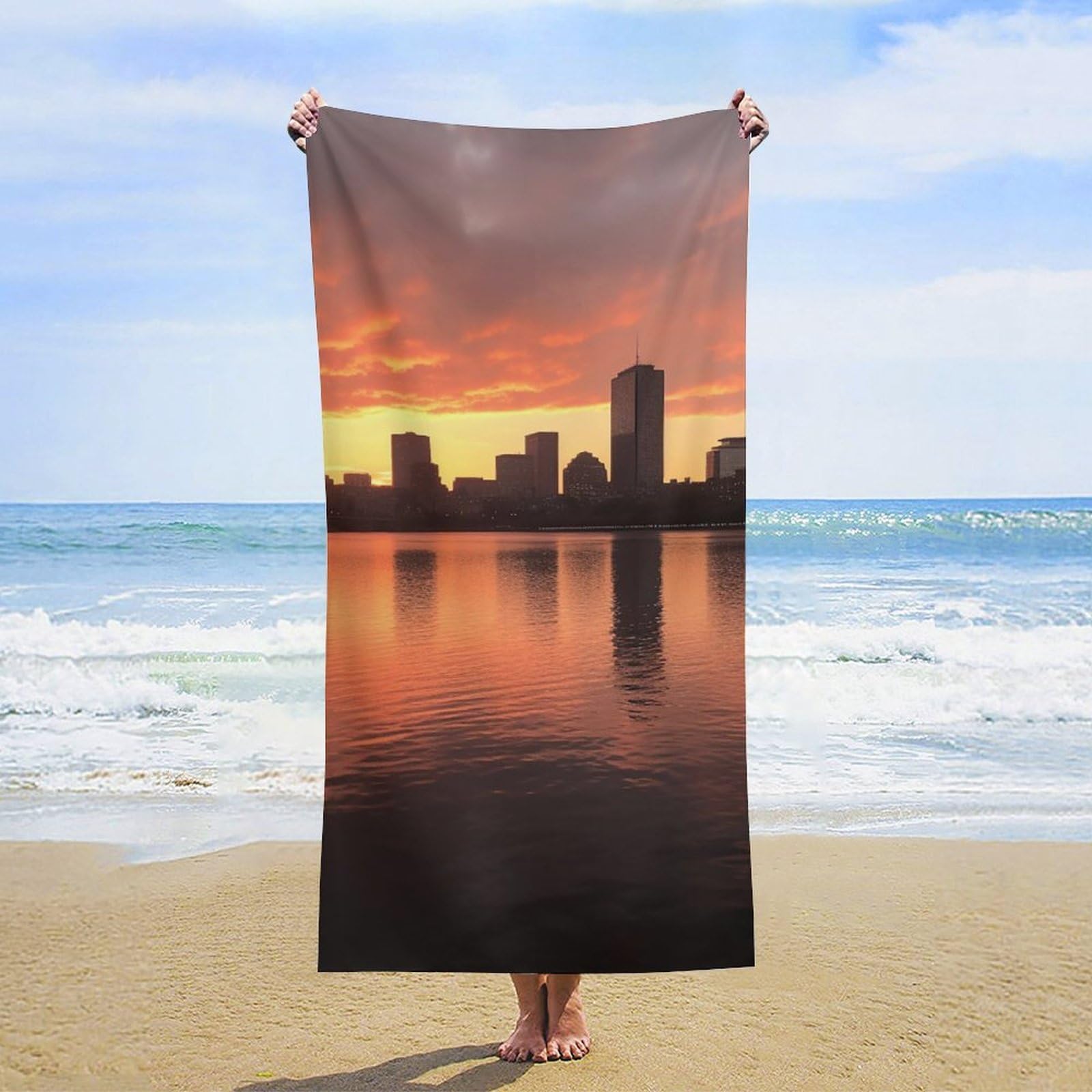 Anceky Oversized River Sunset Beach Towel Soft Microfiber Bath Towel Quick Dry Absorbent Travel Pool Towels Lightweight Sand Free Blanket Machine Washable for Swim Picnic