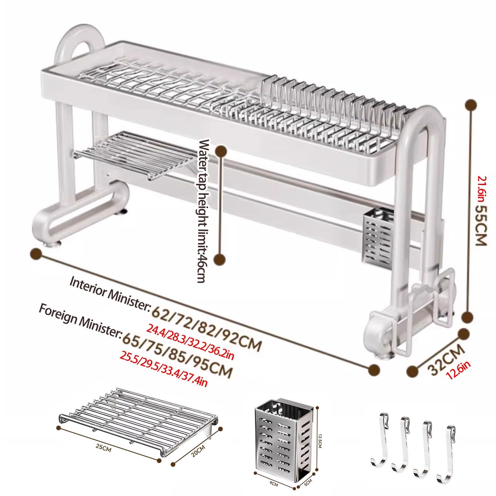 Abtropfgestell Über der Spüle Großer,1 oder 2 Ebenen, Edelstahl-Geschirrtrockner über der Spüle,Küchenarbeitsplatte,multifunktionale Küchenorganizer(Single Layer,75cm)