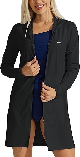 Willit UPF 50+ - Cubierta de natación para mujer, protección solar, traje de baño de playa, traje de baño, chaqueta larga con capucha SPF