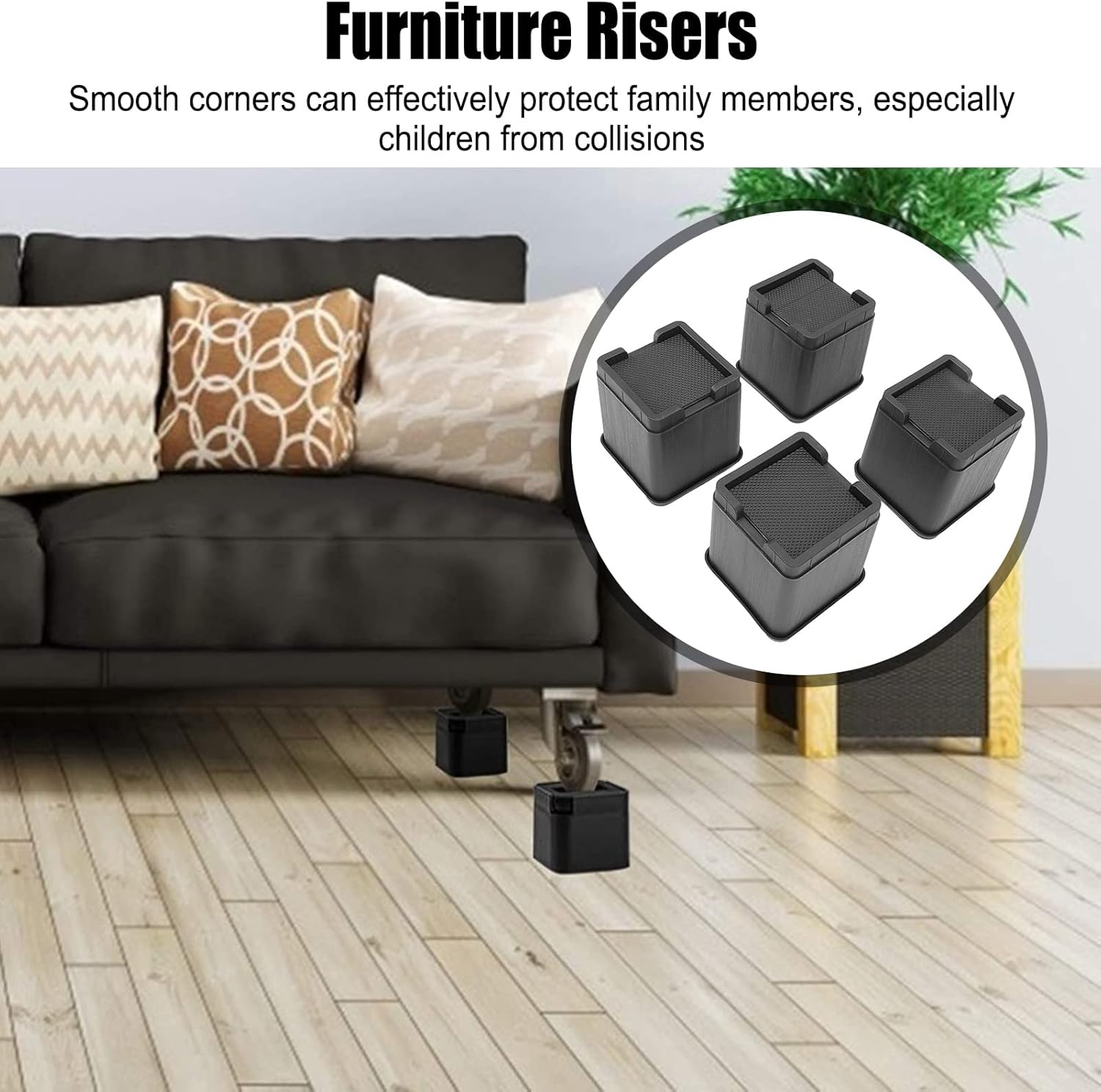 4 Set Multifunctional Furniture Risers, Stackable Sofa Risers with Double Sided Adhesive Fixed Bottom for Table Couch Chair Bed, Smooth Corner Design for Home Use