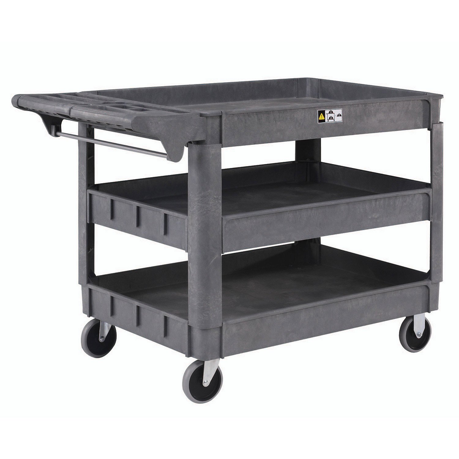 Global IndustrialLarge Deluxe 3 Shelf Plastic Cart, 5" Rubber Casters, 46"L x 25"W x 33"H