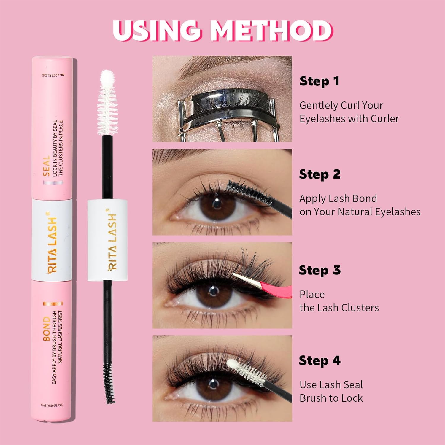 RITALASH Kit di extension per ciglia fai da te, 384 pezzi, kit per extension per ciglia con pennello per mascara, applicatore per rimuovere colla e colla per ciglia (384 pezzi W02+W04+W05+W06)