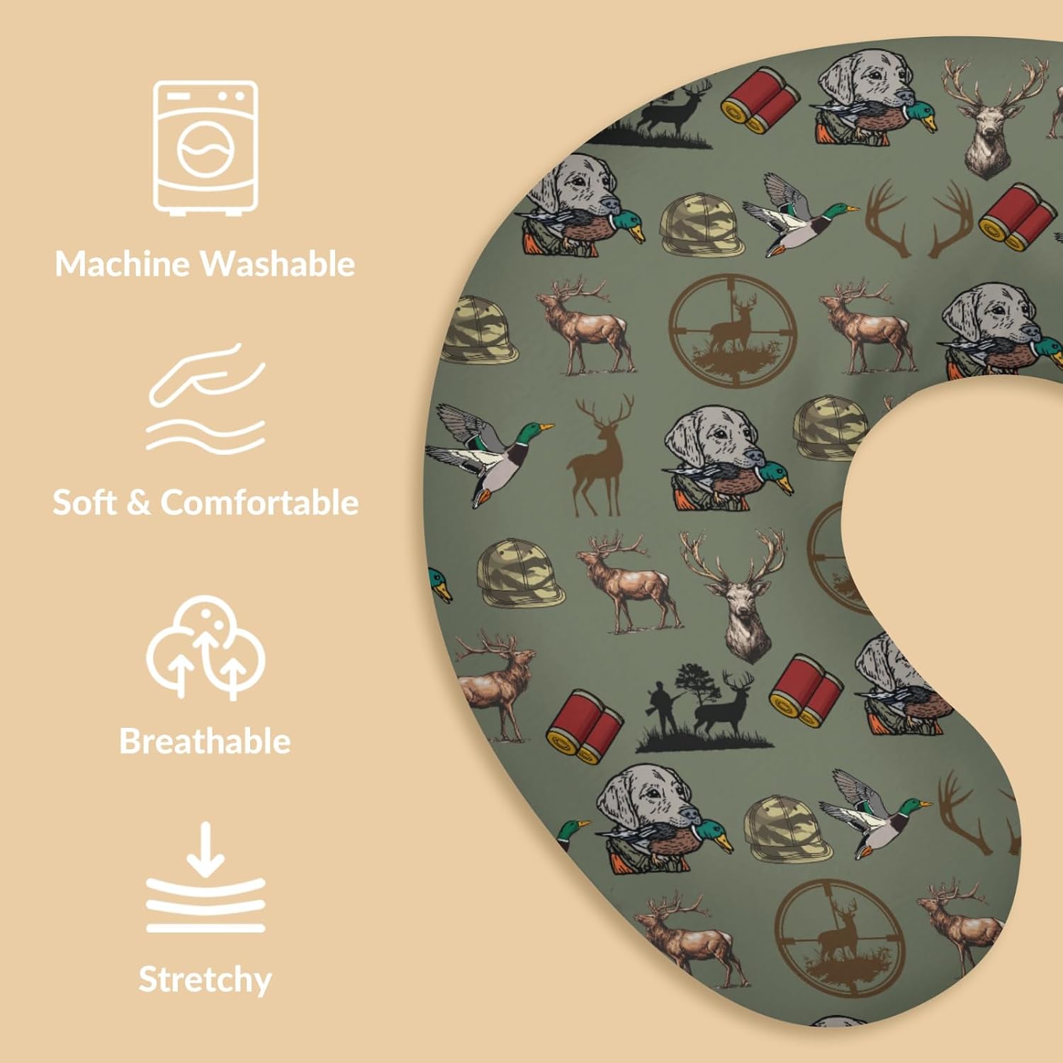 Boy Hunting Green Nursing Pillow Covers Duck Hunting Deer Removable Nursing Cover for Breastfeeding Pillows Outdoor Camouflage Soft Comfortable Slipcover for Boys Girls