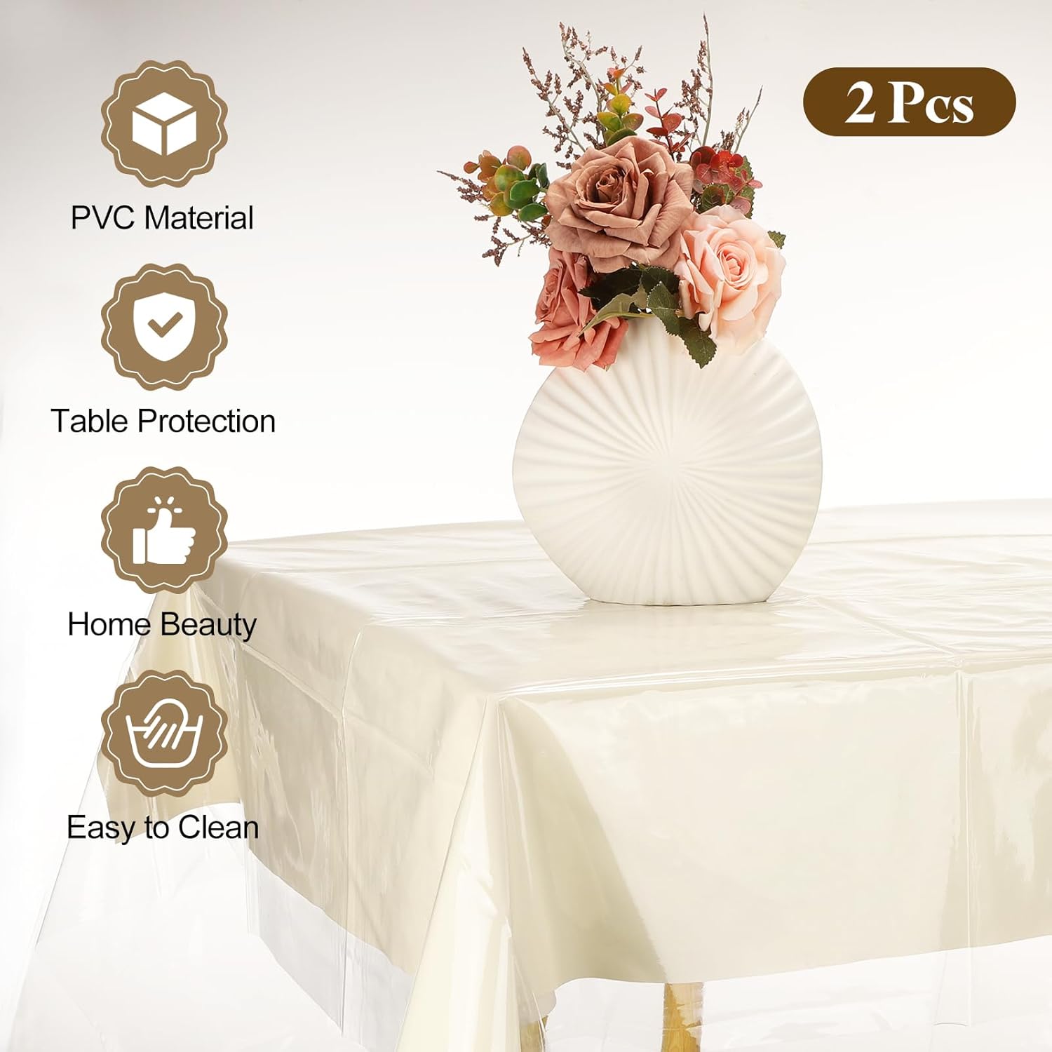 uxcell 2Pcs 60 x 120 Inch Clear Plastic Tablecloth, Waterproof Oilproof Rectangle Vinyl Table Cover Protector, Table Cloth for Dining, Parties and Holidays