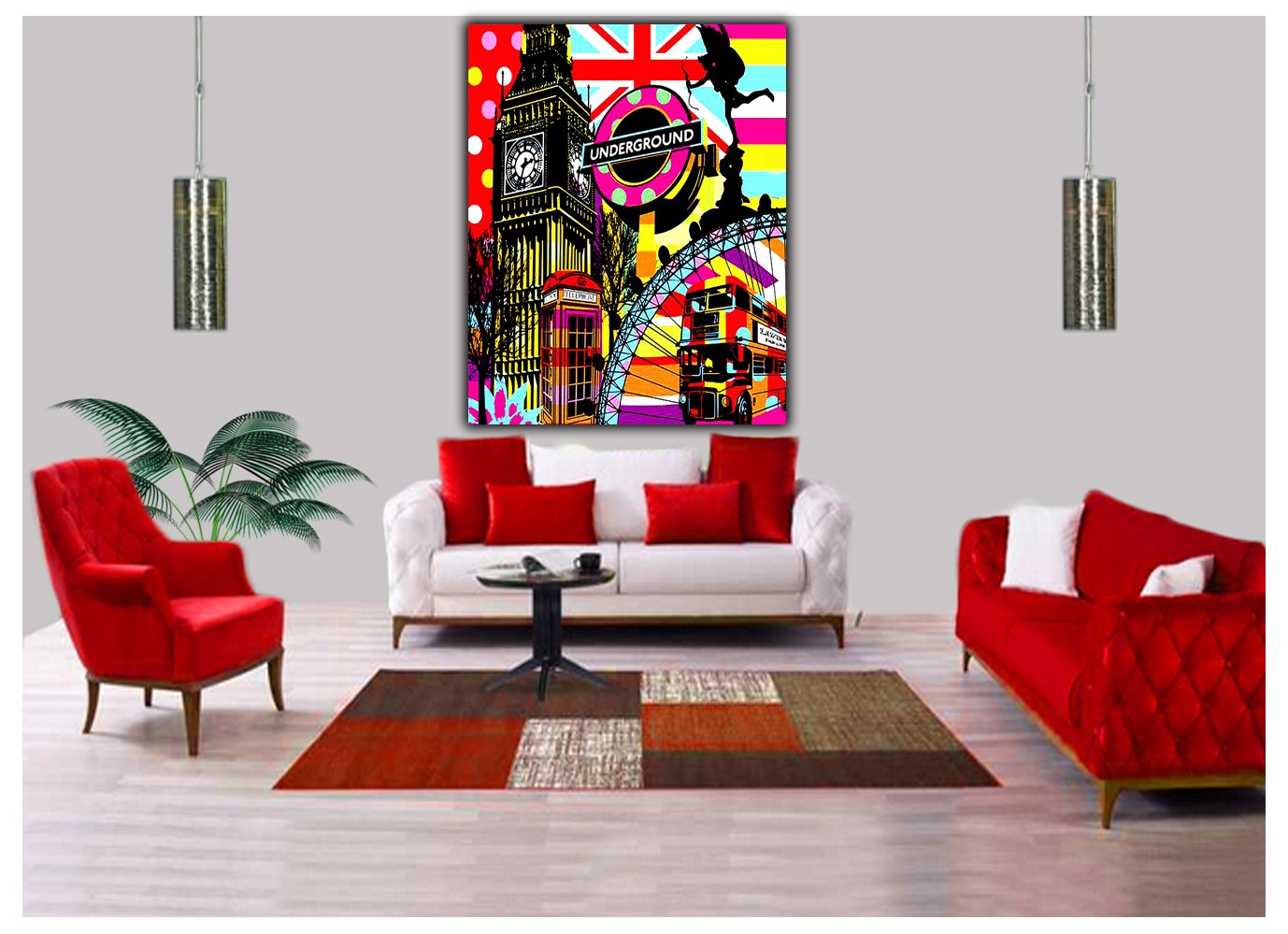 London Eye Big Ben Underground stampa su tela incorniciata Wall Art decorativo, 34 x 24inch -38mm depth