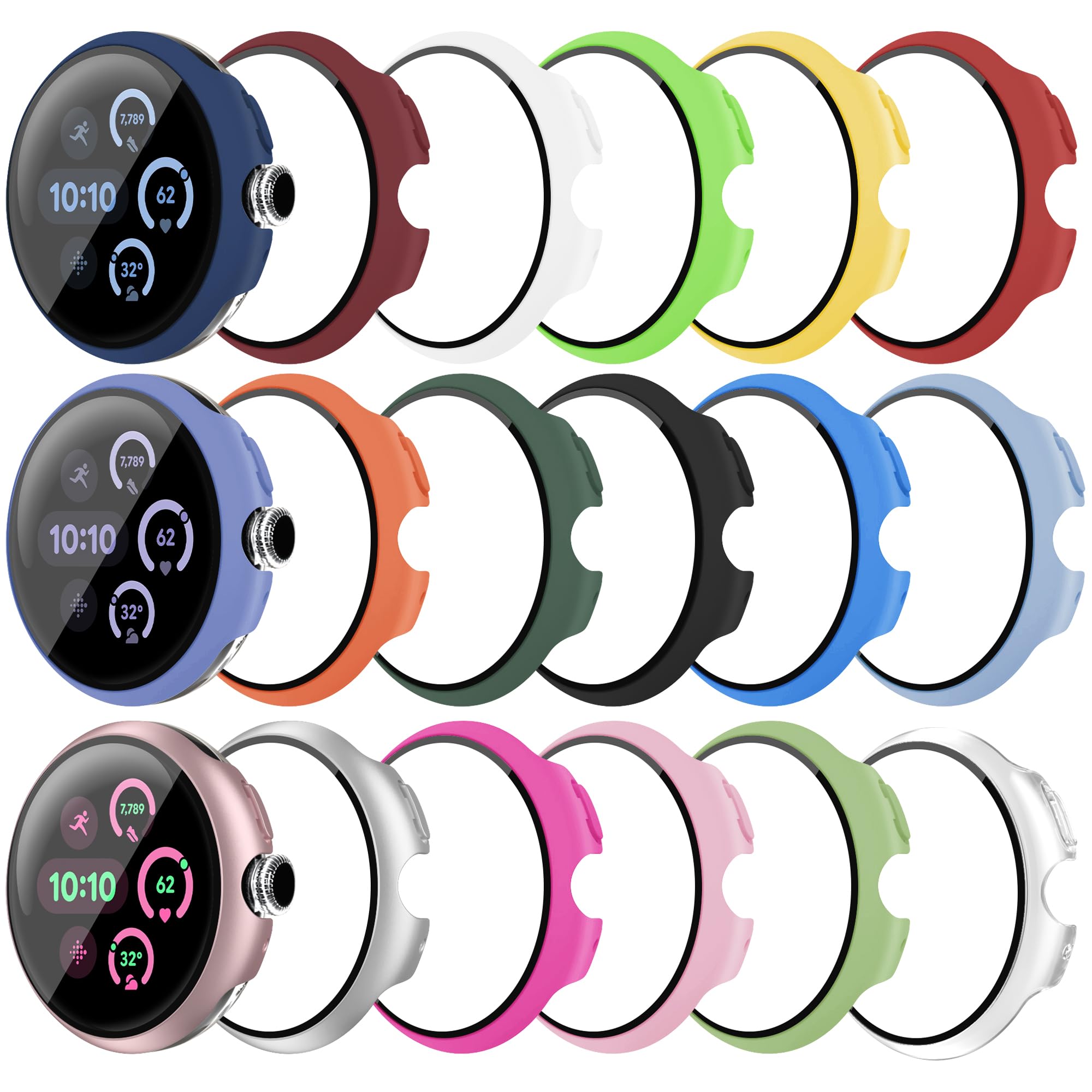 Tiorecime 18 Pack Case for Google Pixel Watch 3/2/1 41mm with Tempered Glass Screen Protector, Shockproof Hard PC Bumper Protective Cover Compatible