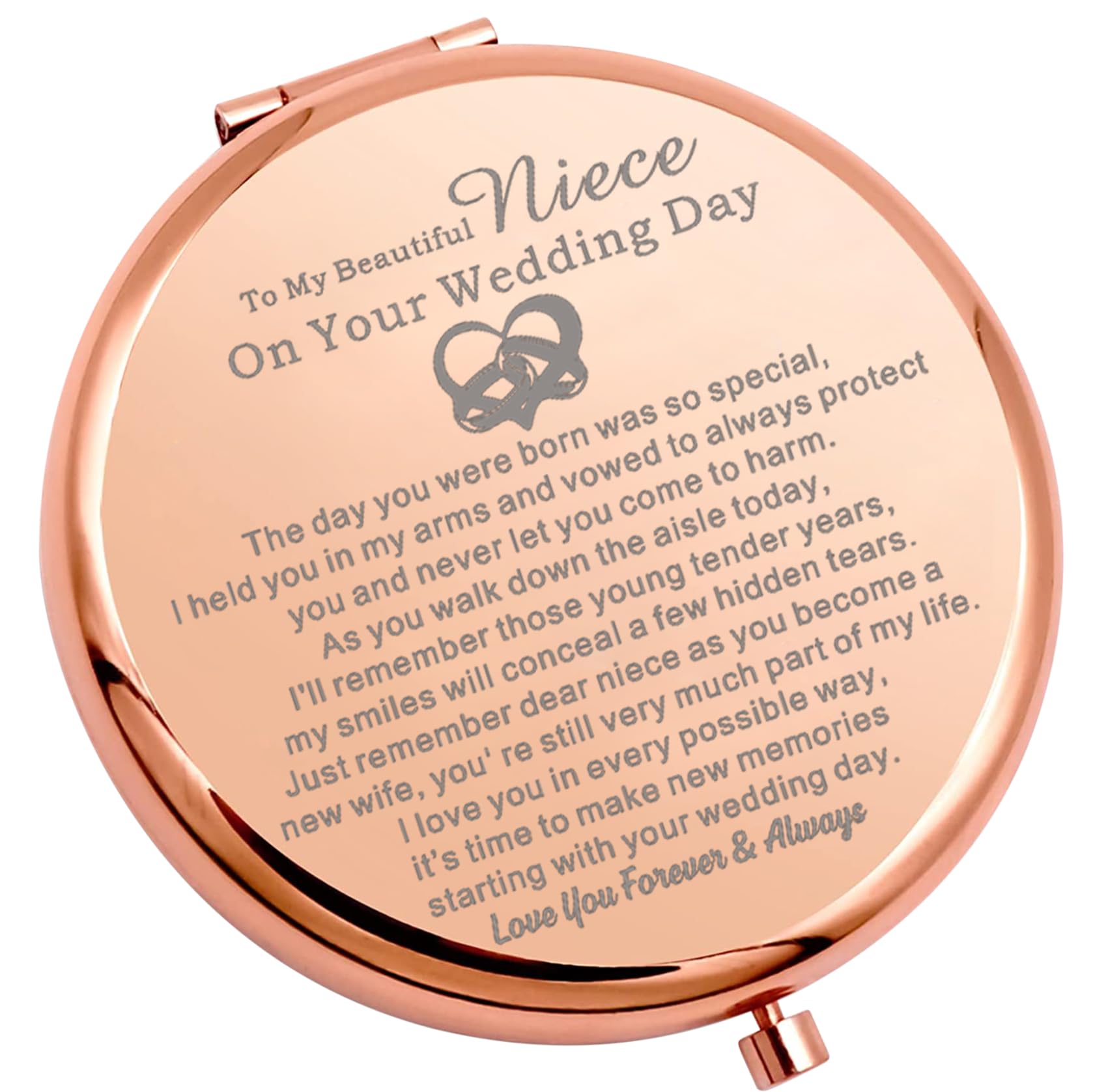 WSNANG Niece Wedding Gift Bride Gift Folding Makeup Mirror Compact Mirror (Love You Forever Mirror, Rose Gold, 2.6 x 2.9 inches)