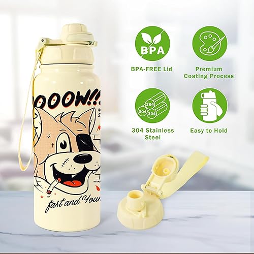 Miniatura 6 de FECBK Paquete de 4 botellas de agua de sublimación en blanco de 25 onzas, botellas de agua deportivas de sublimación con tapa y cuerda portátil,