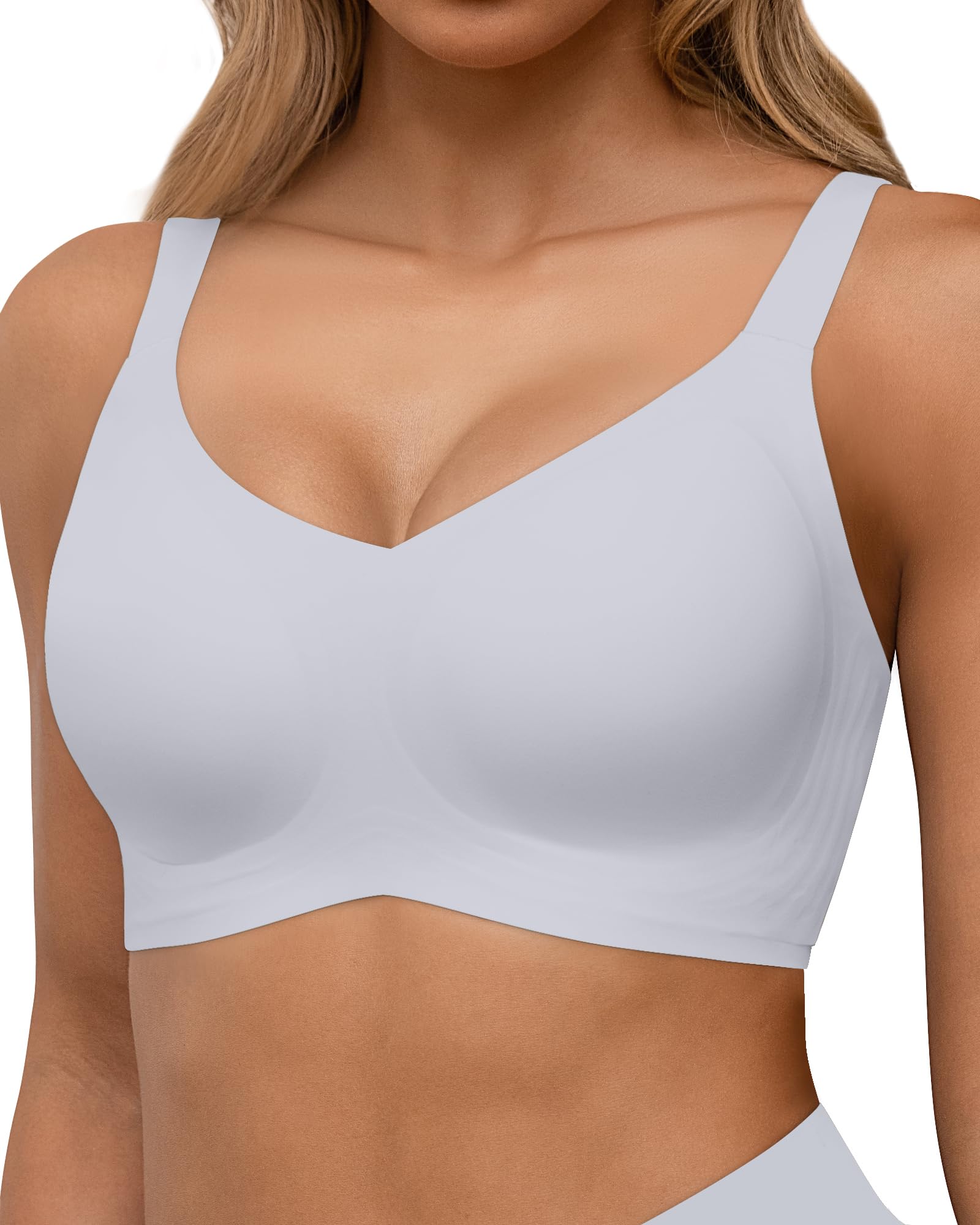Seamless Bras Full Coverage Wireless Push Up Bra for Women No Underwire Comfort V Neck Bralettes with Support