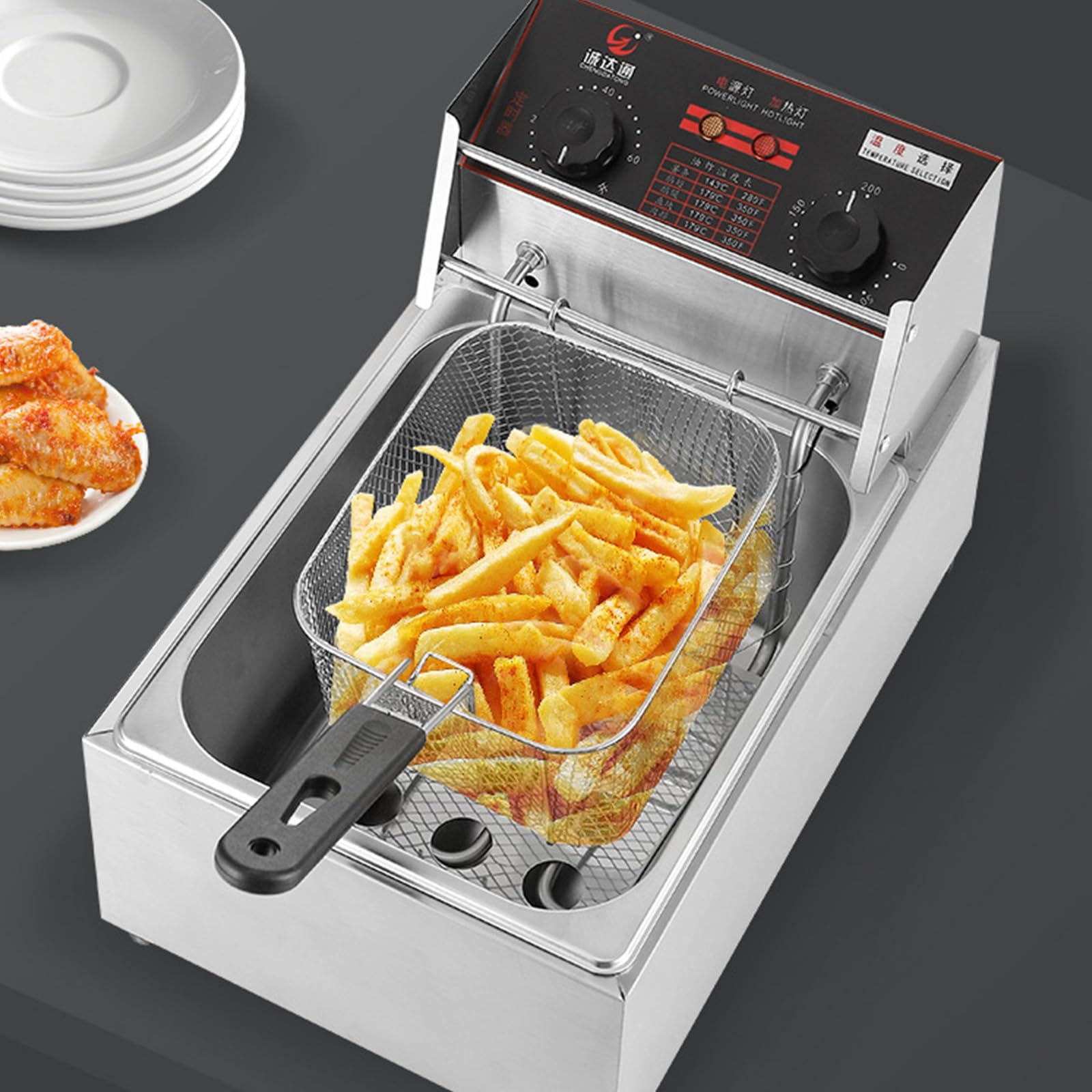 2500W Friggitrice Elettrica da Banco con Cestello Rimovibile Friggitrici Commerciali Friggitrice con Controllo della Temperatura 60 Minuti Timer per Ristorante Uso Domestico,Single Tank
