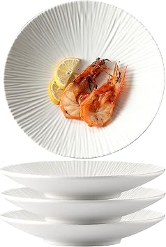 Set of 4- Japanese Style Porcelain Dinner Plates, 8.8 Inches, White | Versatile Circular Serving Plates for Breakfast, Salad, Steak Dinner