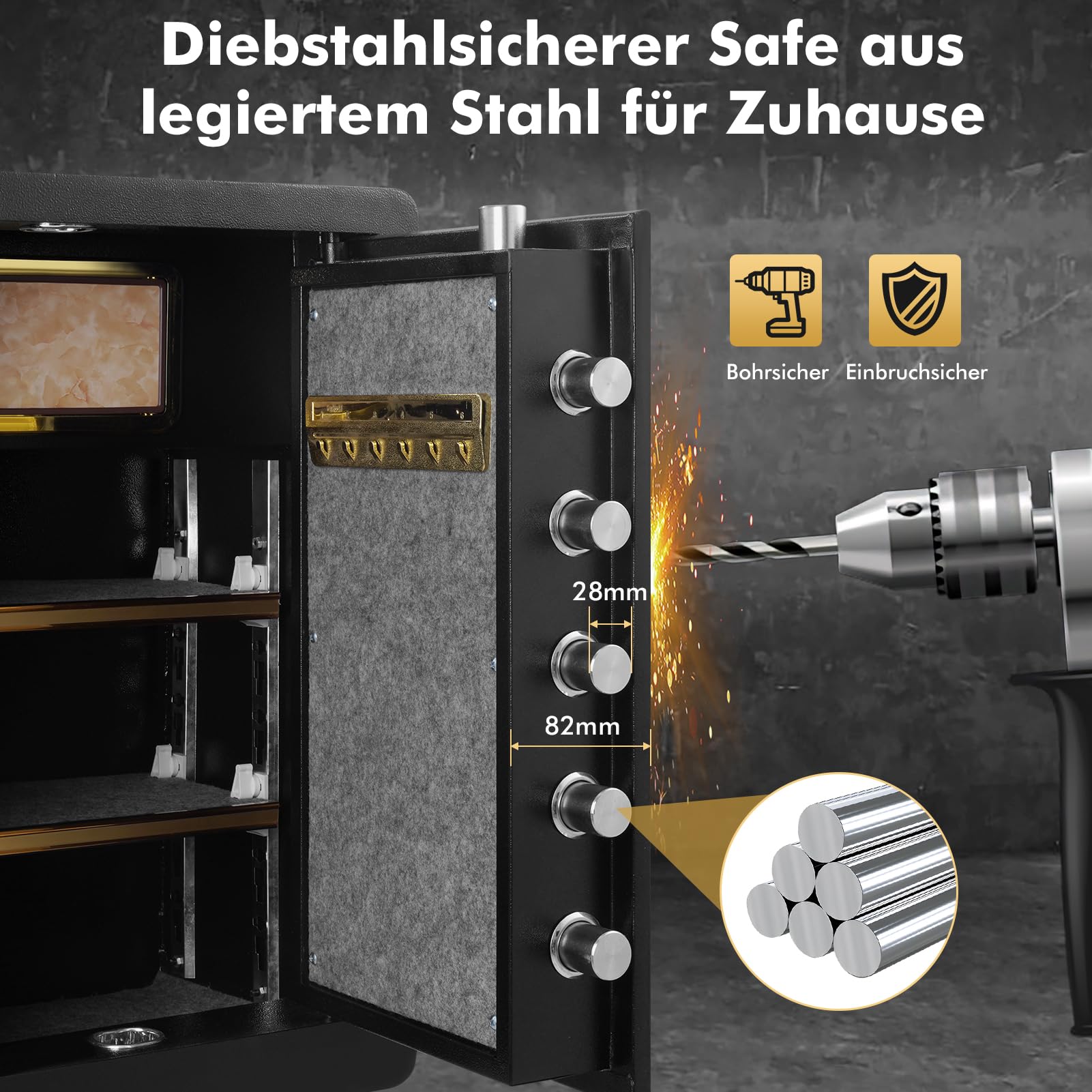 73L Großer Feuerfester Tresor,Elektronischem Tresor mit Passwort & Schlüssel,Digitaler Möbeltresor mit Herausnehmbares Regal,Alarmanlage,Heimtresor für Bargeld, Schmuck, Dokumente, Wertsache