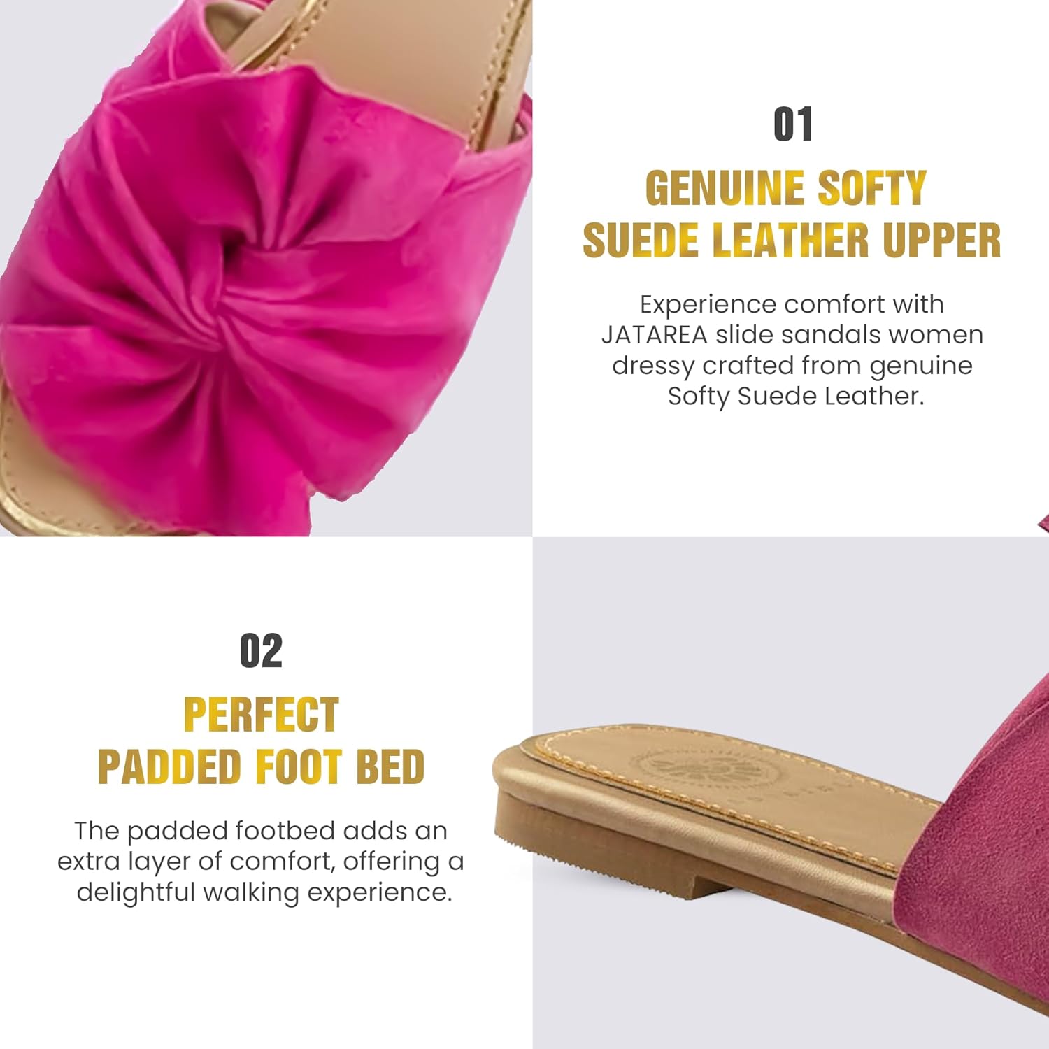 JATAREA Women’s Slip-On Leather Flat Sandals with Round Open Toe | Classic and Trendy Slippers - Image 5