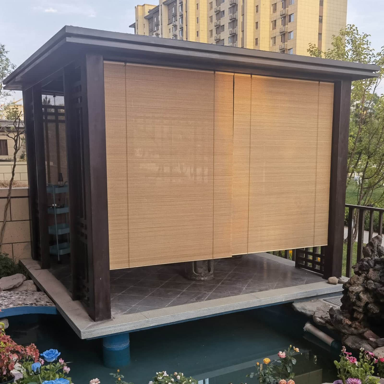 Rolety bambusowe do wnętrz, Rolety Rolling 60% Light Filtration, Bamboo Rolling Rolety Na zewnątrz, Zasłony Prywatności, Rzymskie Rolety, Cień, W×H-70×110cm/28×43in
