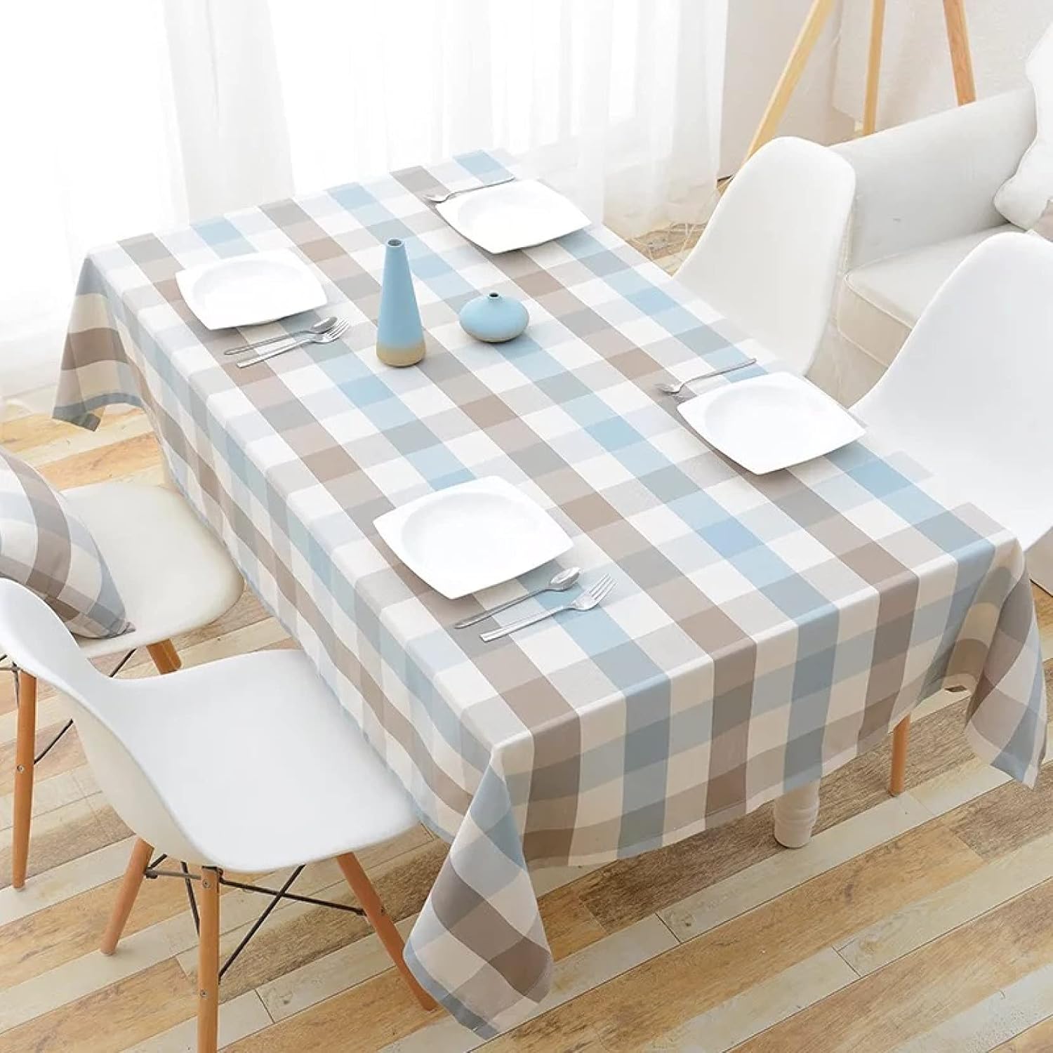 テーブルクロス 長方形 撥水 北欧 リネン テーブルカバー チェック テーブルマット 耐熱 防水 防油 汚れ防止 テーブル ブルー 1 ホーム装飾 家庭用 1cm 新品 ティーテーブル ダイニングテーブル 業務用 クロス おしゃれ インテリア用品 ずれない