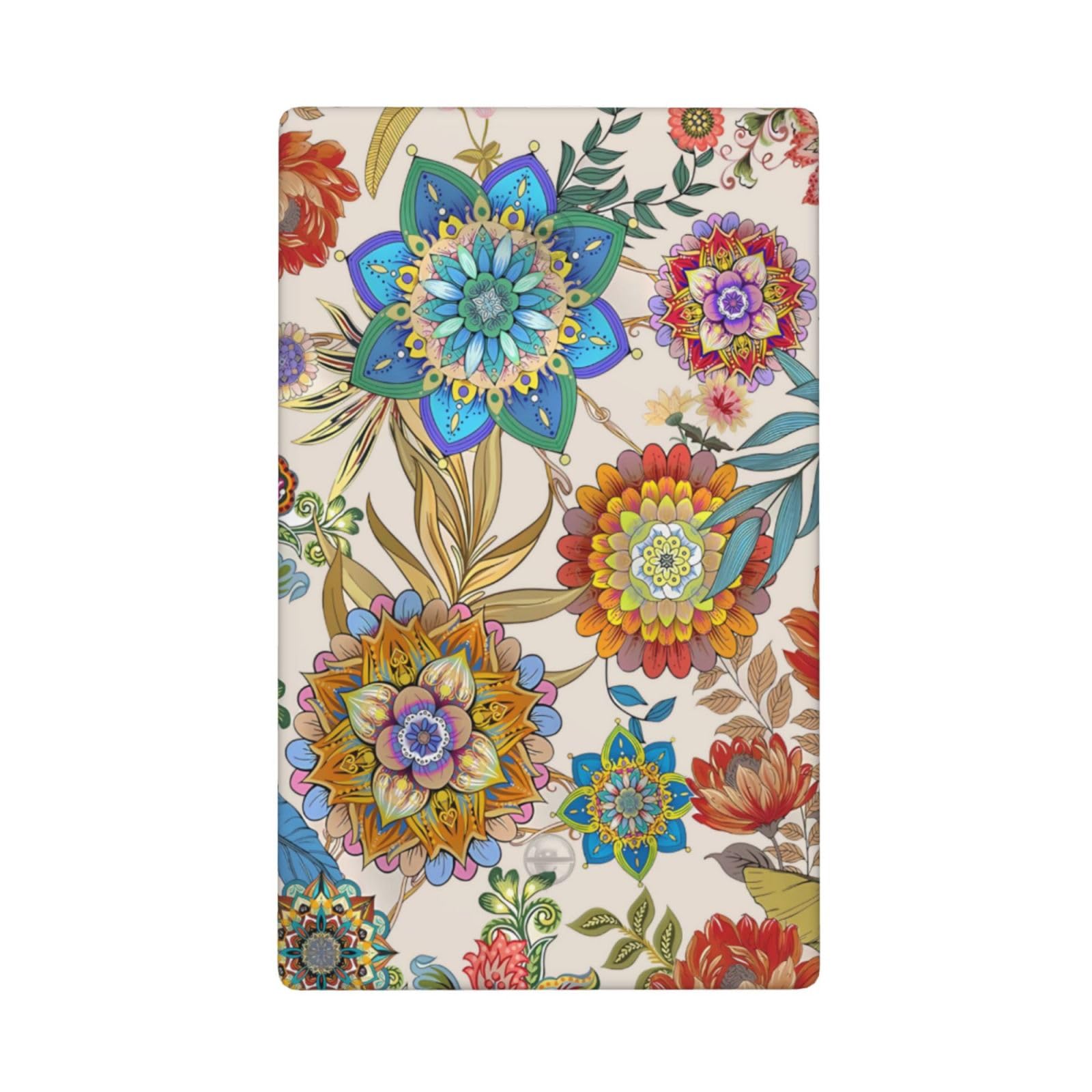 UKUTARLY Bohemian Floral Light Switch Cover Single Blank Boho Mandala Wall Plate Colorful Flowers Electrical Outlet Faceplate Farmhouse Decorative for Bathroom Bedroom