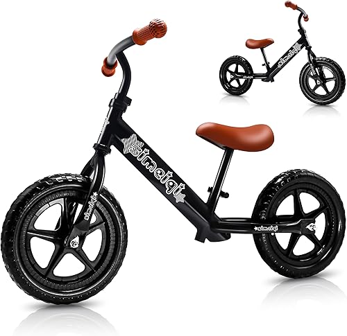 SIMEIQI Bicicleta de equilibrio de 12 pulgadas para niños de 2 a 5 años, asiento y manubrio ajustables, neumáticos sin planos, bicicleta de
