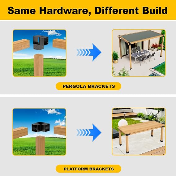 8PCS 4x4 Post Bracket, 4x4 Brackets for pergola kit, Deer Stand, Outdoor Platform, Play Sets, Tree House, Pergola Brackets 3-Way Right Angle Corner Bracket Woodworks DIY Post Base Kit