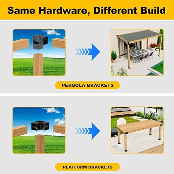 8PCS 4x4 Post Bracket, 4x4 Brackets for pergola kit, Deer Stand, Outdoor Platform, Play Sets, Tree House, Pergola Brackets 3-Way Right Angle Corner Bracket Woodworks DIY Post Base Kit
