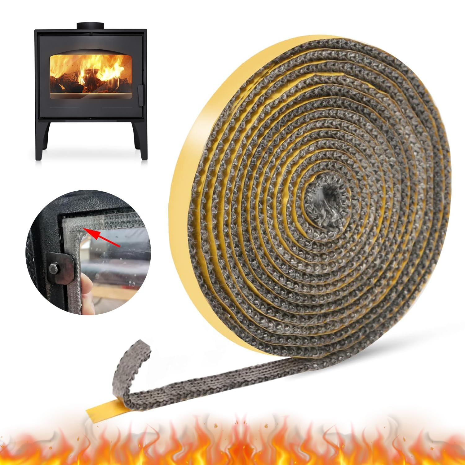Guarnizione Stufa a Legna 2m x 10mm x 3mm Guarnizione Stufa a Pellet Guarnizione Adesiva Guarnizione Alta Temperatura Guarnizione Forno Guarnizioni Adesive Adatte per Caminetti Quadrati e Stufe Diritt