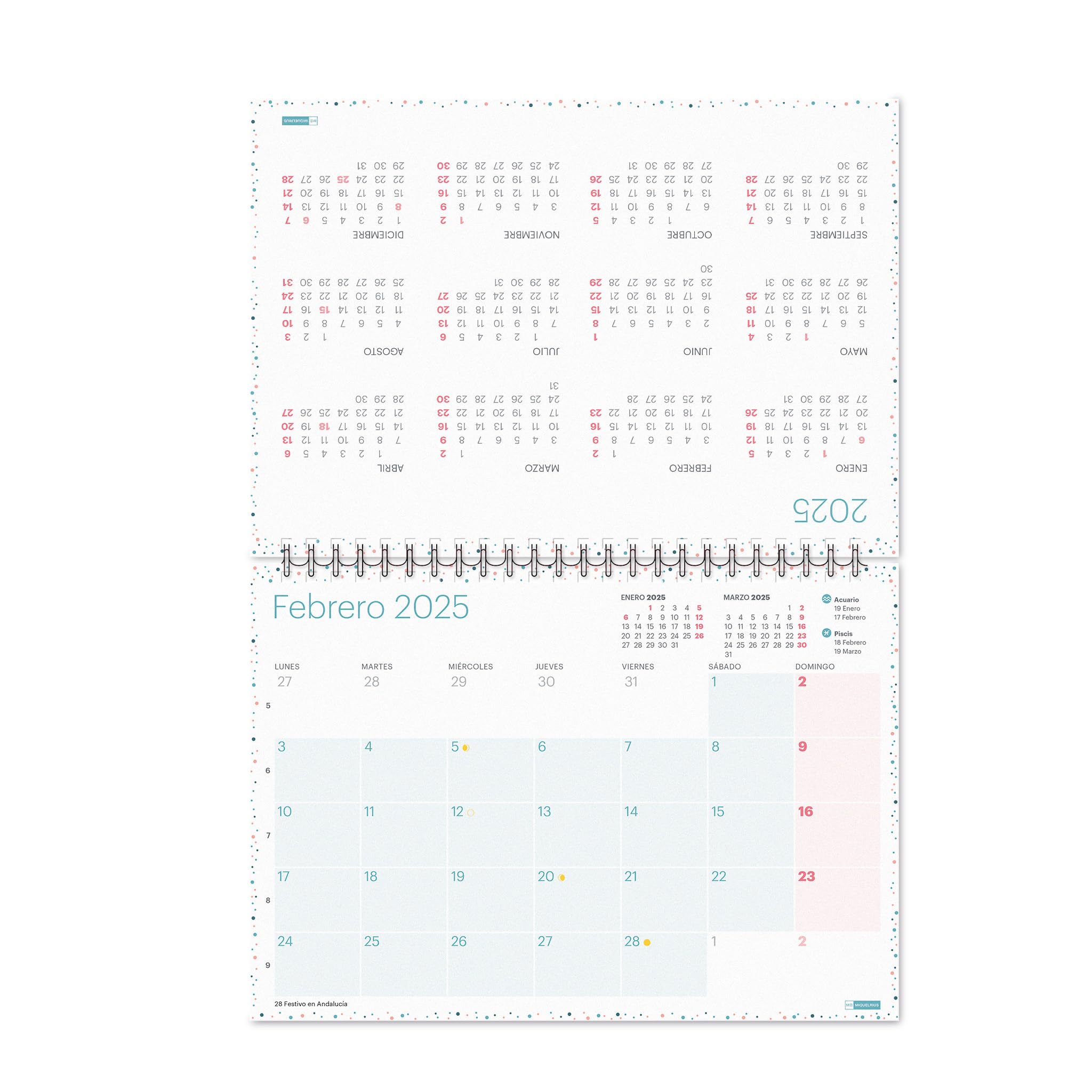Miquelrius - Calendario de Sobremesa 2025, Calendario A5: 210 x 148,5 mm, Con espacio para anotar, Calendario 2025, Encuadernación espiral doble, Español, Incluye adhesivos, Lovely, Colores pastel