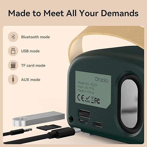 Miniatura 3 de Oraolo Altavoz Bluetooth retro, altavoces Bluetooth portátiles, mini altavoz vintage, altavoces inalámbricos compatibles con emparejamiento