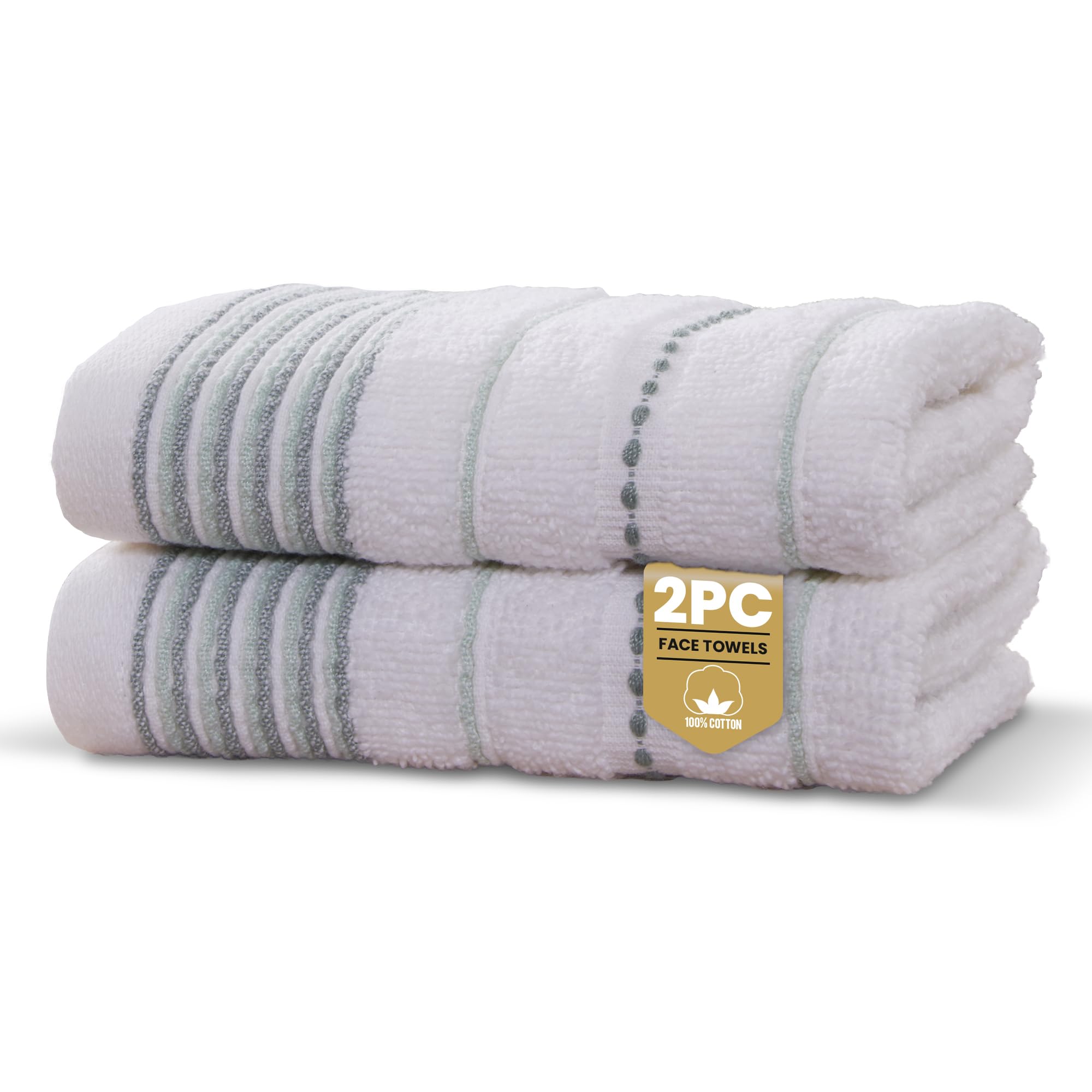 Rapport Home Dakota Stripe Face Towels 2-Pack Luxurious 100% Cotton 500gsm Soft Absorbent Face Cloths, Oeko-Tex Certified Bathroom Hand Towels | Green (30x30cm)