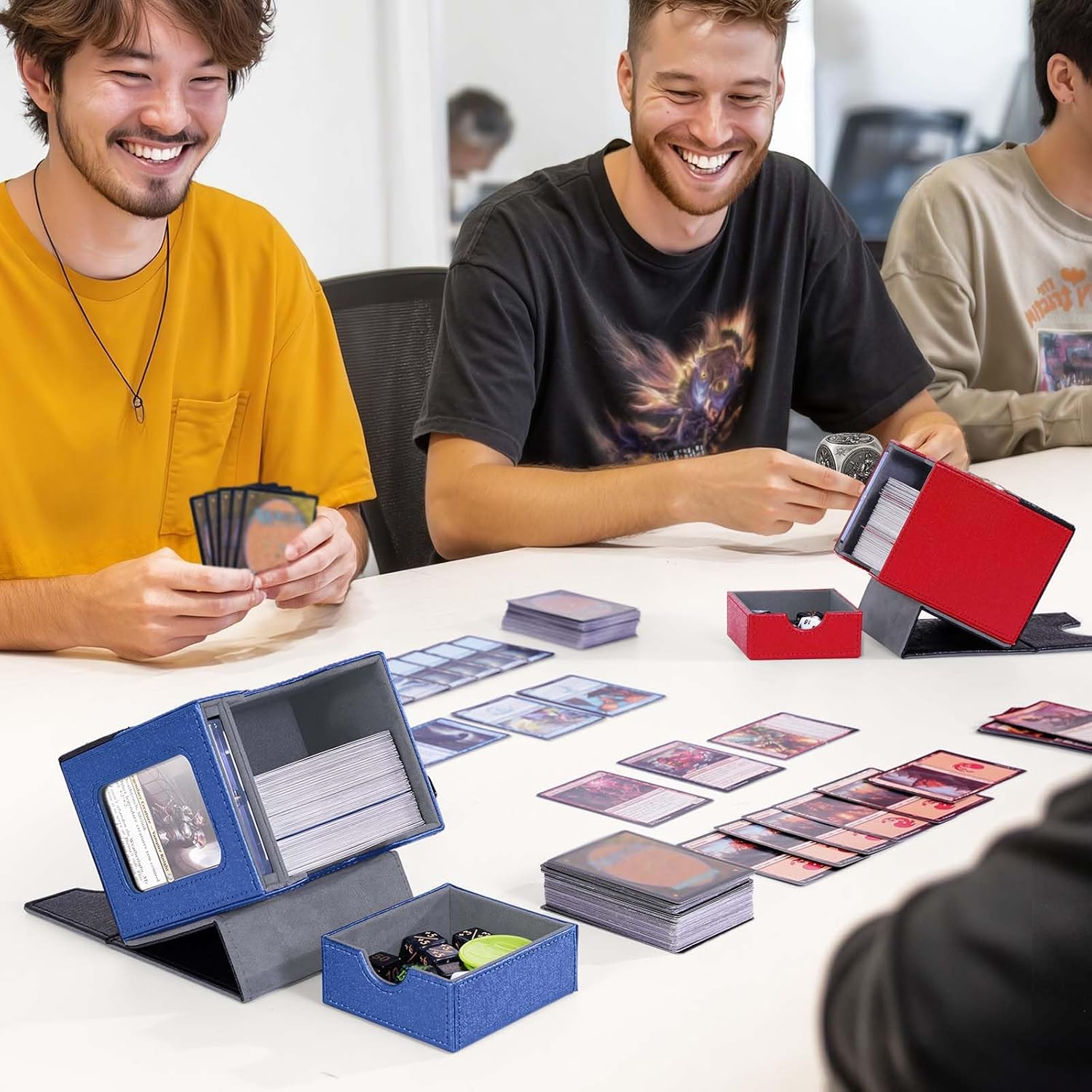 Kabinka Commander Deck Box for MTG with Metal Emblem, Card Deck Box with Dice Tray, Holds 100 Double-Sleeved Cards for TCG/PTCG, Cards Storage Case with 35PT Magnetic Card Holder (Black& Blue, Dragon)