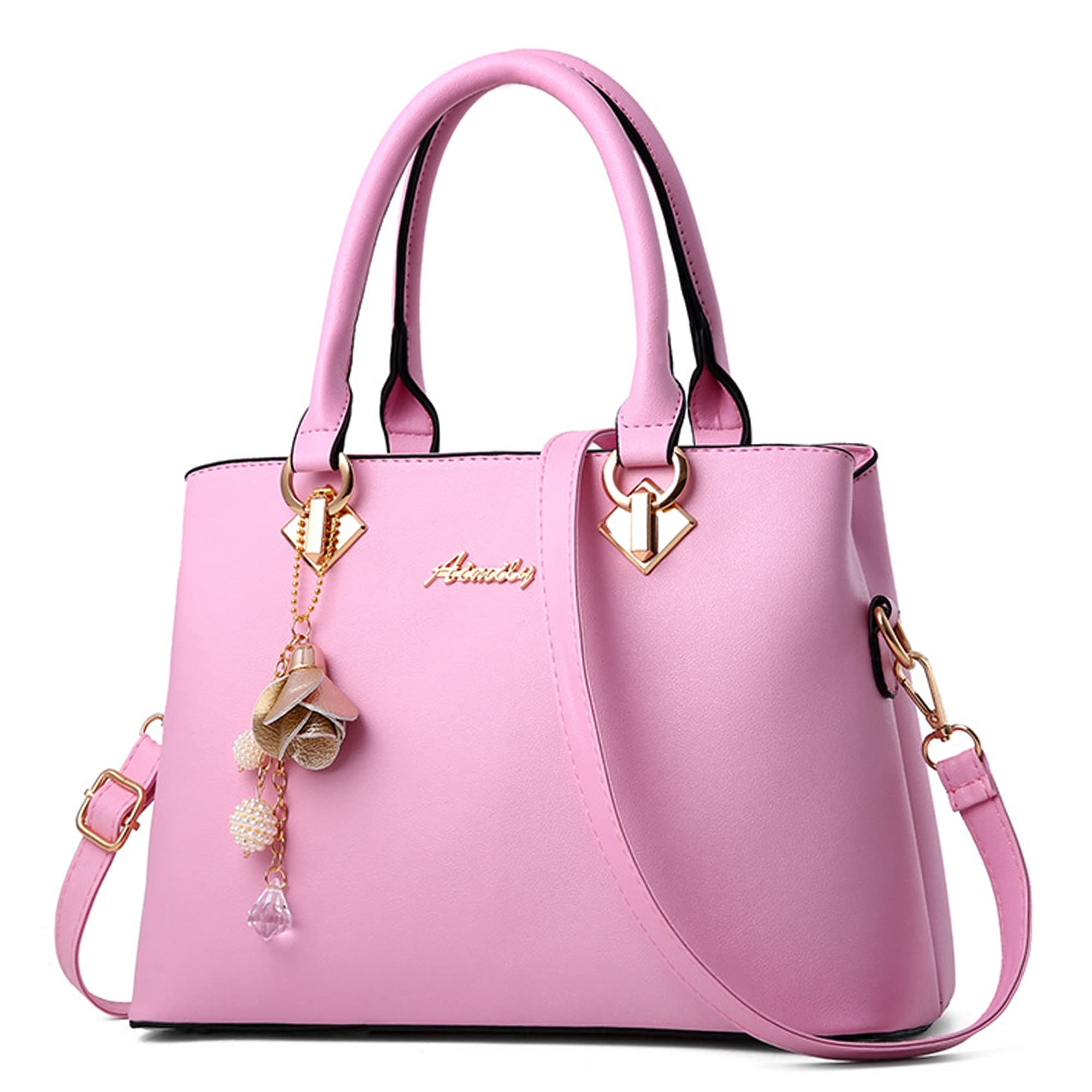 Damen Handtasche Mittelgroß – Elegant & Praktisch mit Abnehmbarem Schulterriemen, Wasserabweisend PU Leder, für Alltag, Arbeit und Shopping (Rosa)