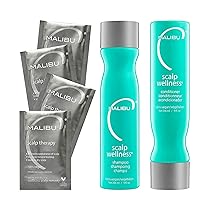 Malibu C Collezione Cuoio capello, Scalp Wellness (shampoo 266 ml + balsamo 266 ml + maschera Color Lock 4 x 5 g), 100% vegano