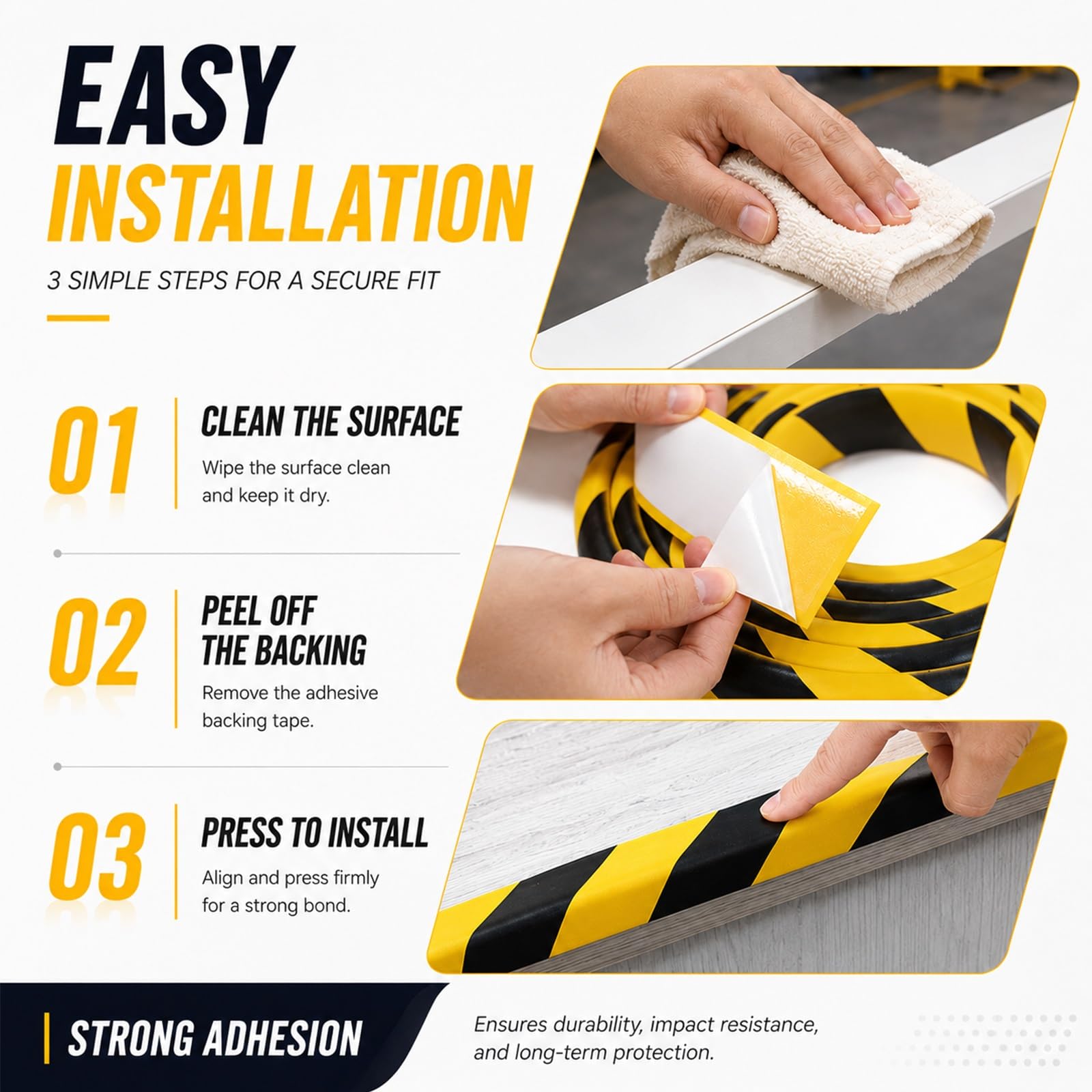 Protector Esquinas Pared 5M, Protector De Esquina De Pared De Goma NBR Autoadhesivo, Parachoques De Seguridad Amarillo Negro para Estanterías, Paredes, Muebles(W20xH1cm/W8xH0.4in)