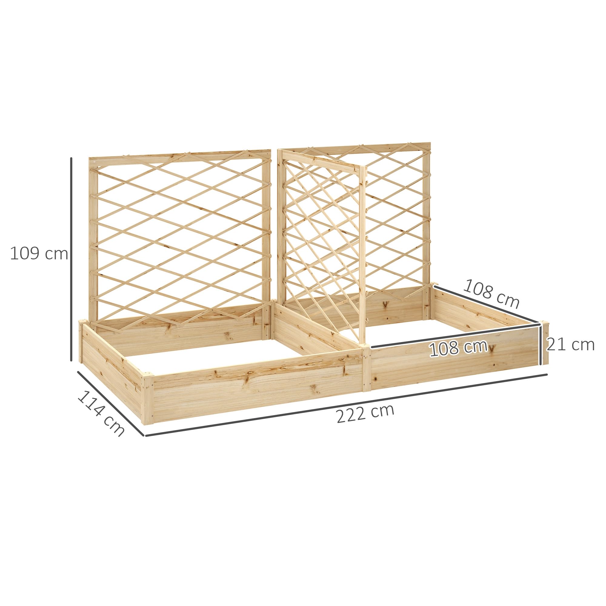 Outsunny Jardinière extérieure avec 3 Treillis modulable, lit surélevé de Jardin, bac à Fleurs en Bois pour Balcon terrasse Patio, 222 x 114 x 109 cm, Effet Bois Naturel
