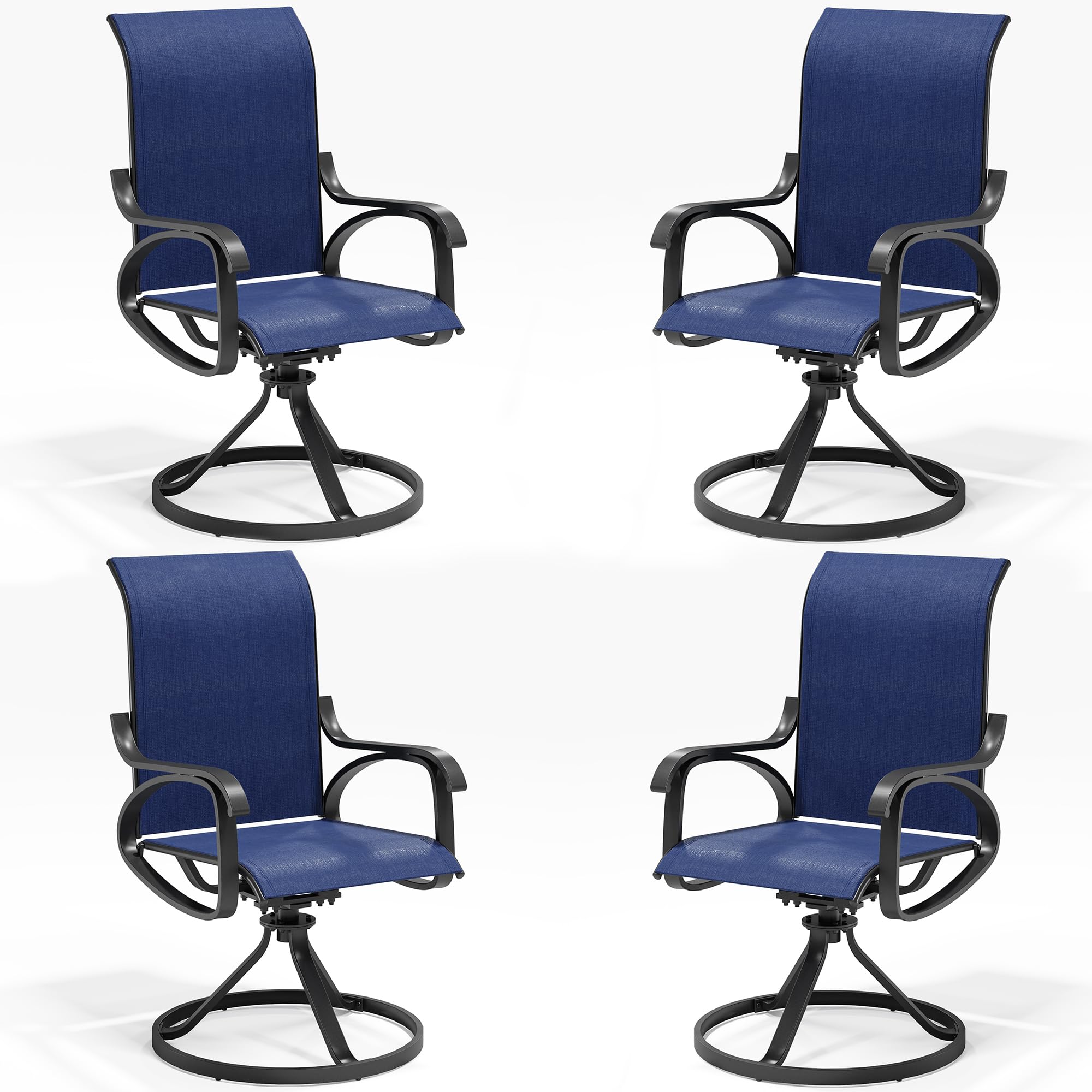 LOUVIXA Patio Swivel Chair Set of 4, All-Weather Patio Swivel Rocking Chair, High Back Patio Dining Chairs for Backyard, Porch, Lawn, Garden(4, Navy Blue)