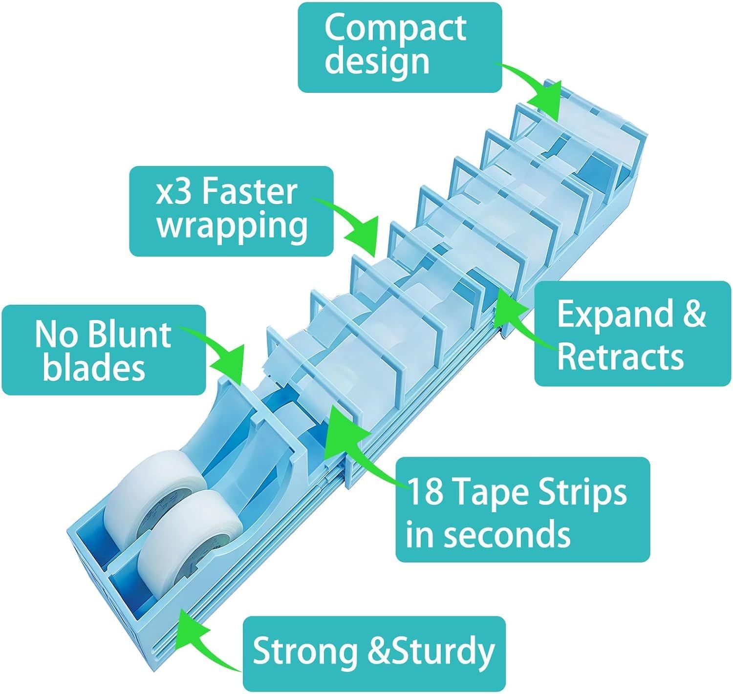 Original Virus Desktop Tape Dispenser for Gift Packaging and Crafts, Capable of preparing 18 Tapes Without the Need for Blades, Standard, Double-Sided Tape (Green)