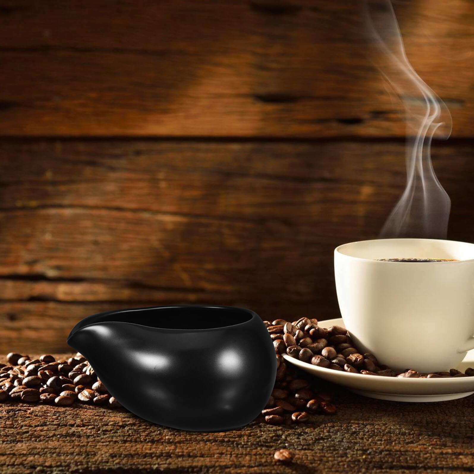 SHINEOFI Juego de 3 Piezas de Jarra de Cerámica Negra Mango Ergonómico y Base Resistente para Servicio de Café y Leche en Comidas Familiares Interiores
